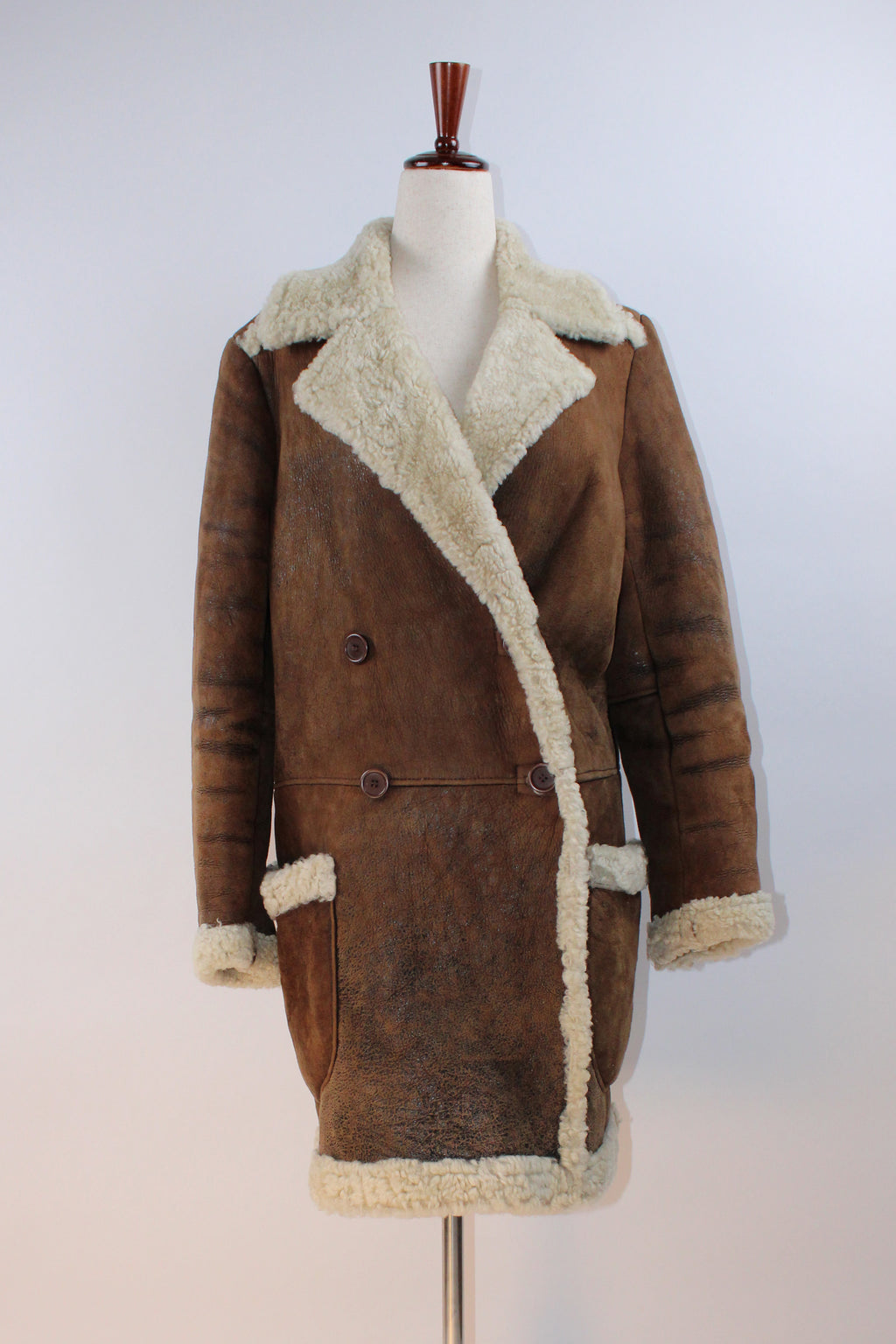 8 by Yoox Shearling Lined Distressed Leather Coat
