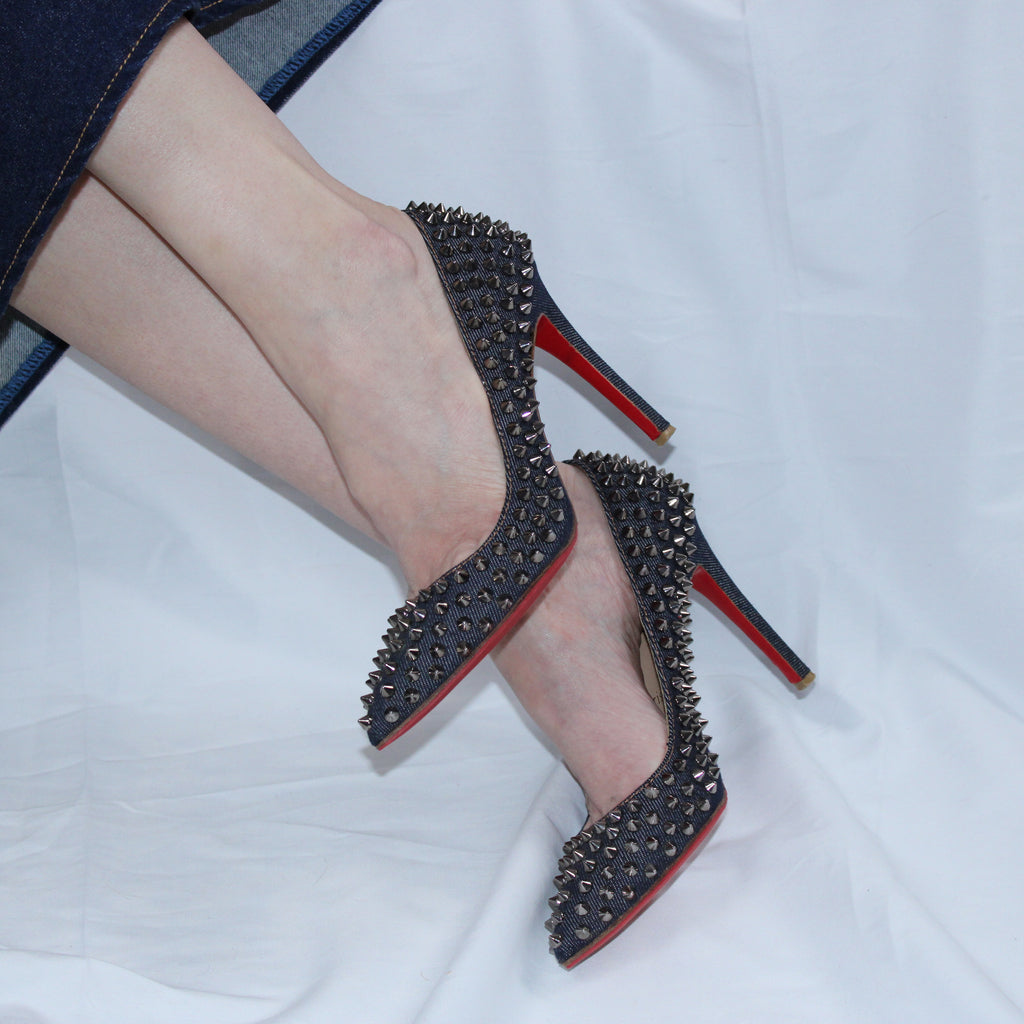 Christian Louboutin Denim Pigalle Spiked Heels