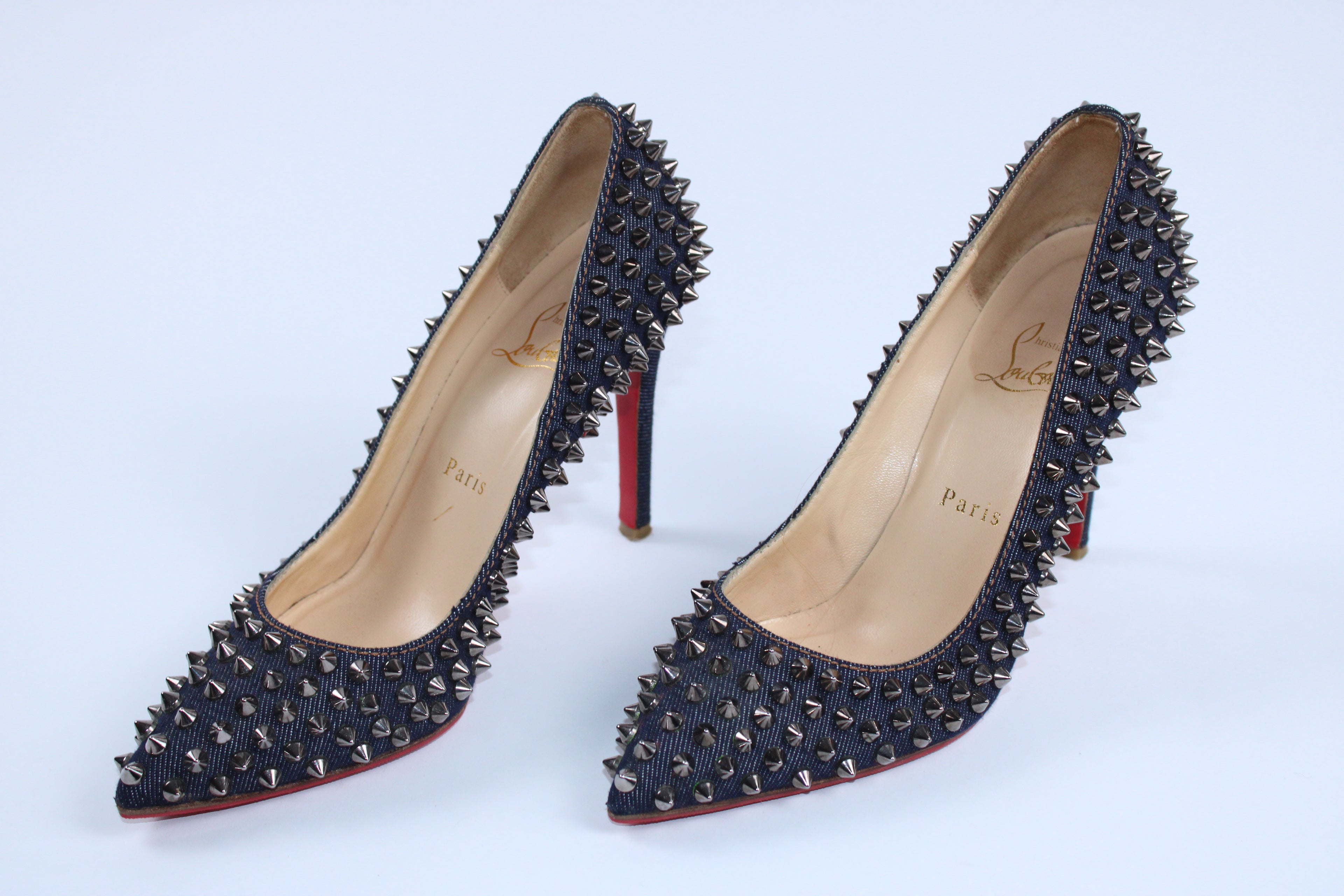 Christian Louboutin Denim Pigalle Spiked Heels