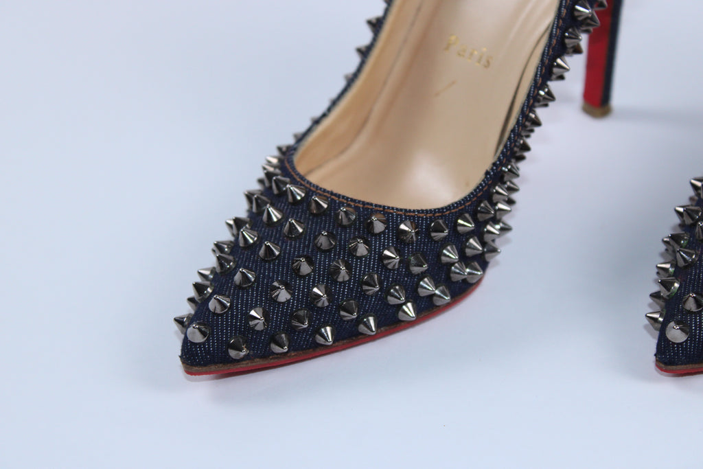 Christian Louboutin Denim Pigalle Spiked Heels