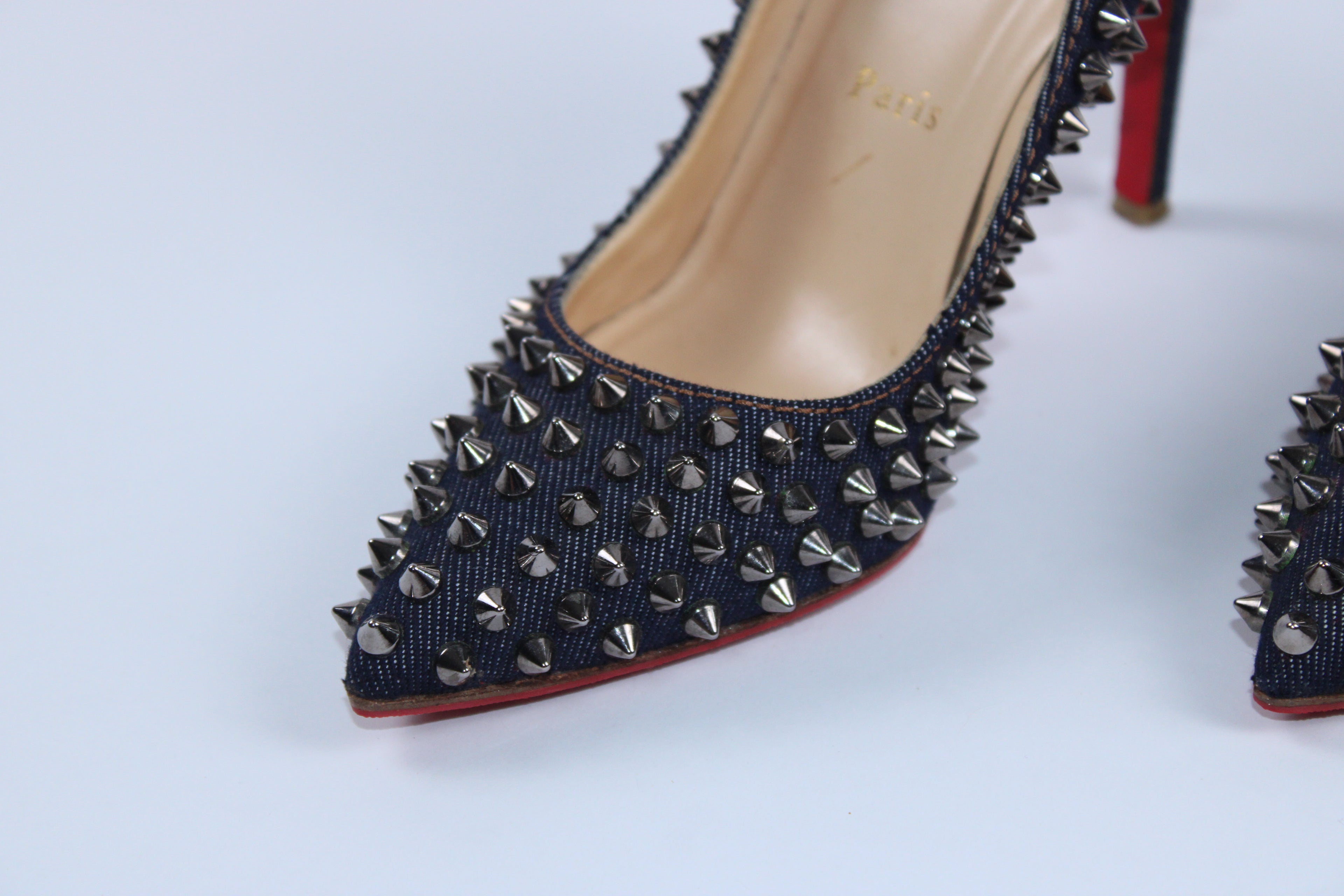 Christian Louboutin Denim Pigalle Spiked Heels