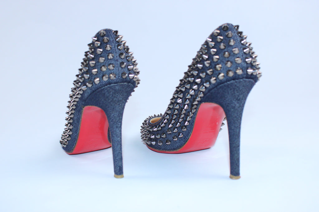 Christian Louboutin Denim Pigalle Spiked Heels