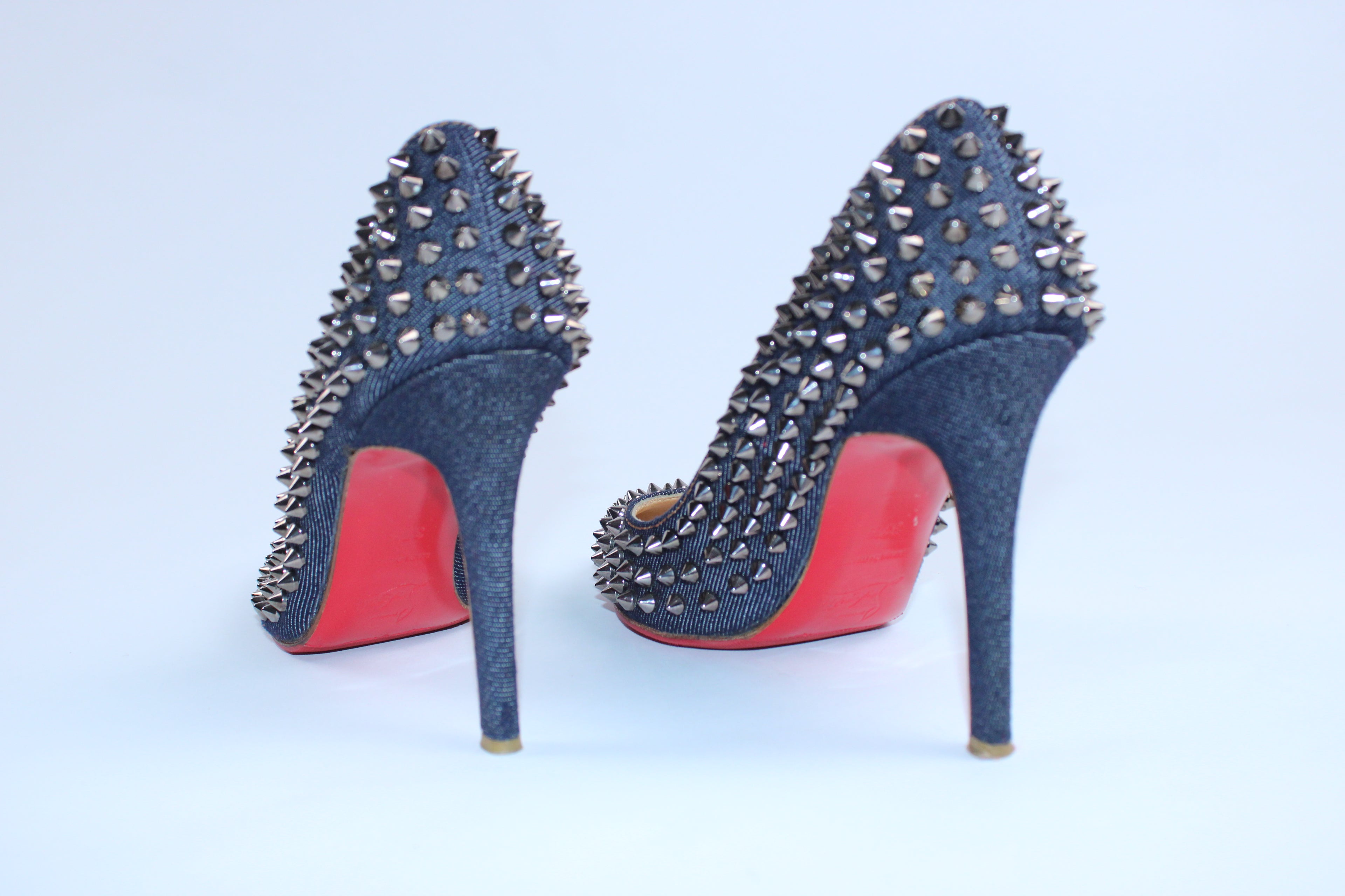 Christian Louboutin Denim Pigalle Spiked Heels