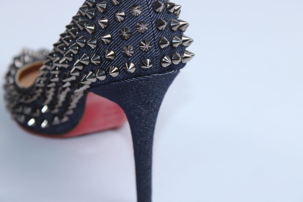 Christian Louboutin Denim Pigalle Spiked Heels