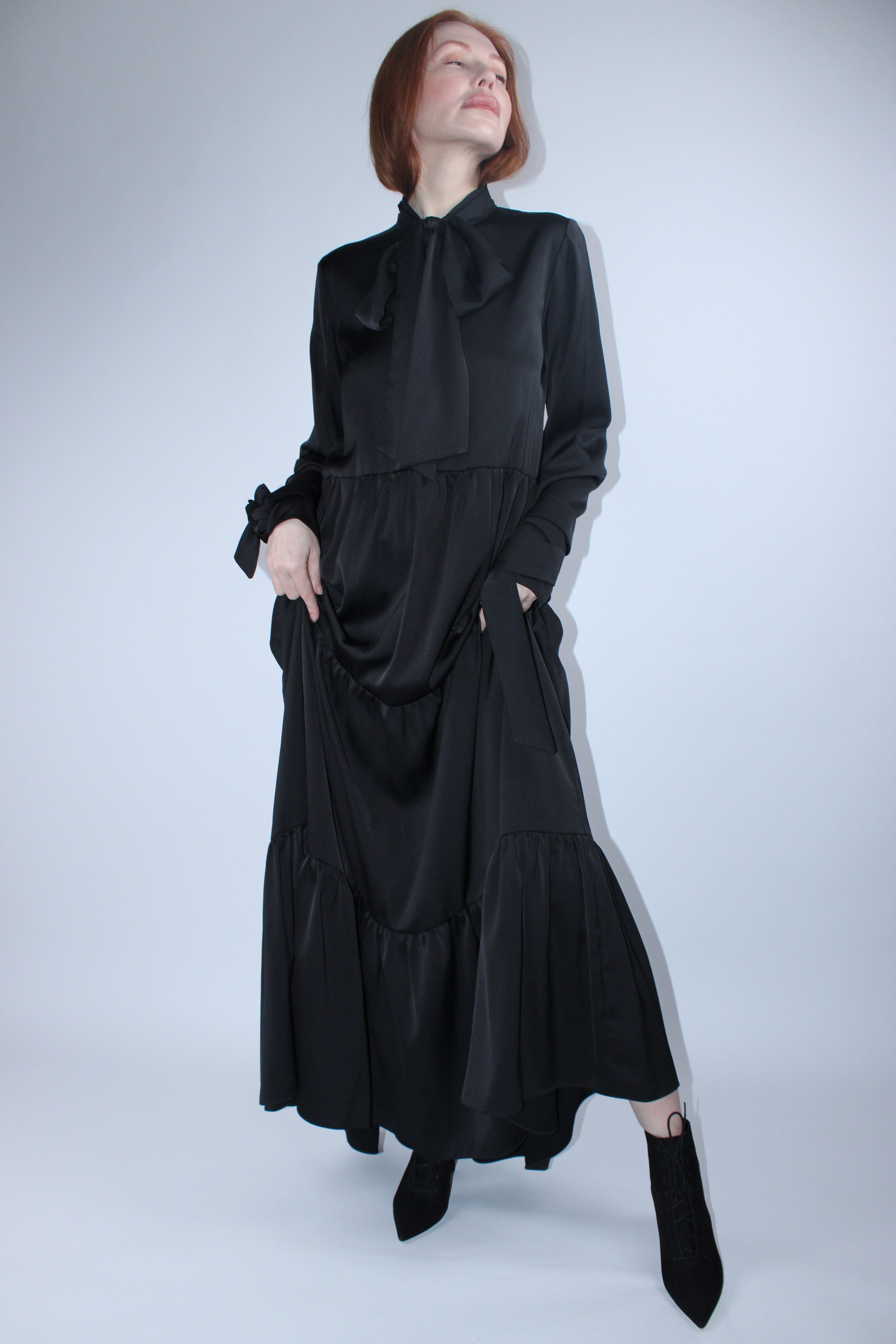 Bluzat Tiered Bow-Neck Maxi Dress