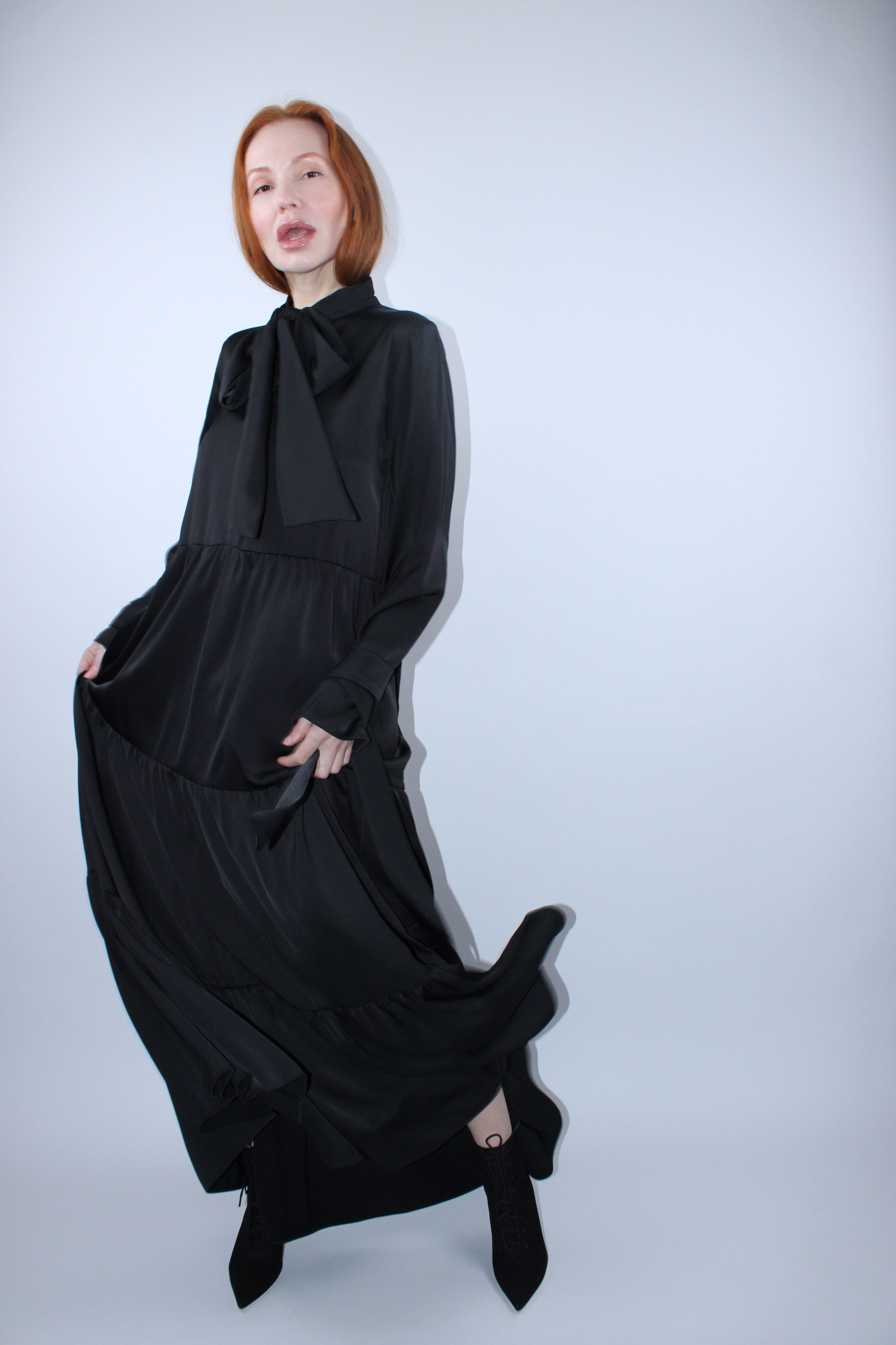 Bluzat Tiered Bow-Neck Maxi Dress