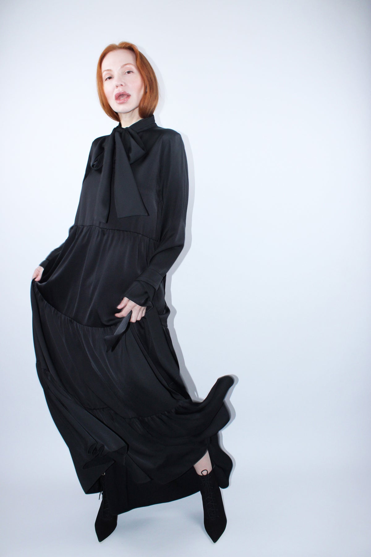 Bluzat Tiered Bow-Neck Maxi Dress