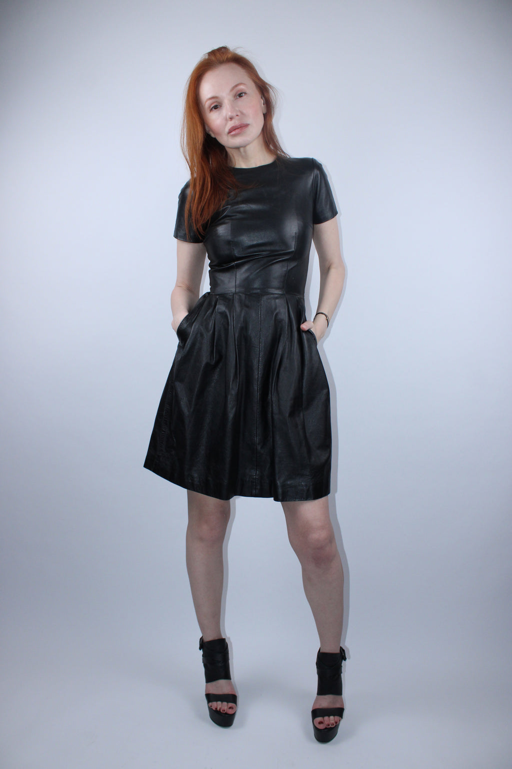 Iris & Ink Leather Fit-And-Flare Dress