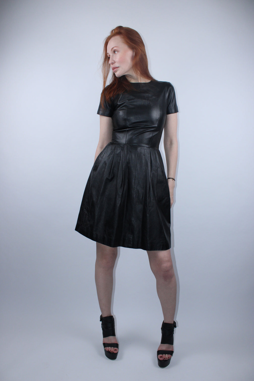 Iris & Ink Leather Fit-And-Flare Dress