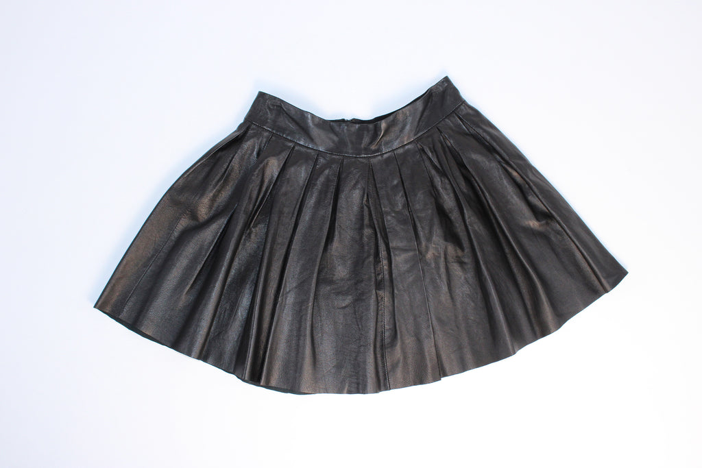Alice + Olivia Leather Pleated Mini Skirt