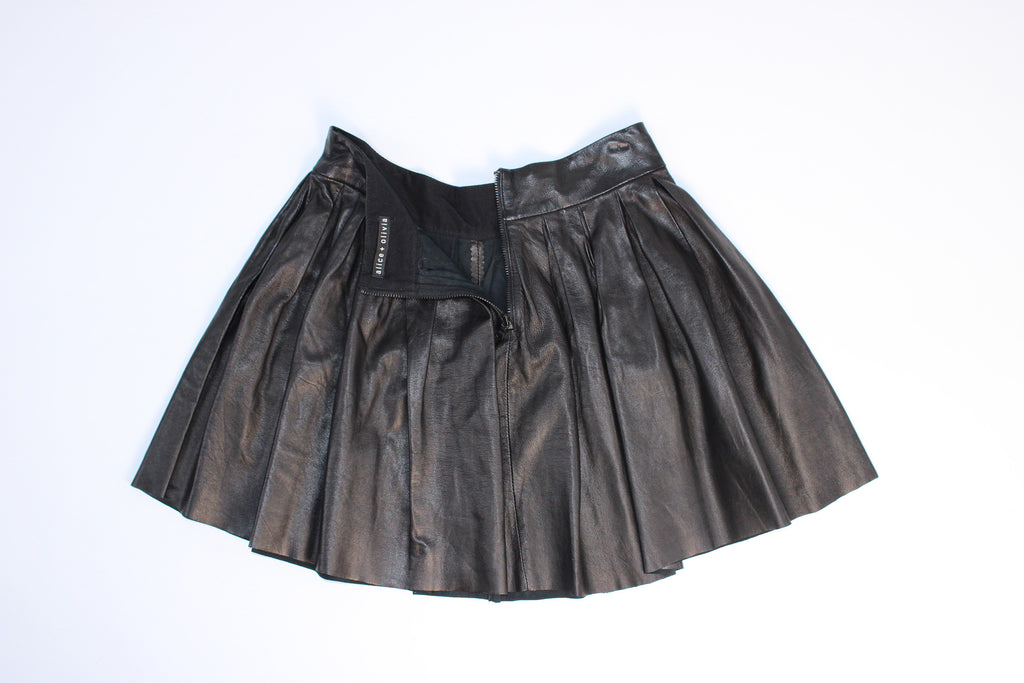 Alice + Olivia Leather Pleated Mini Skirt