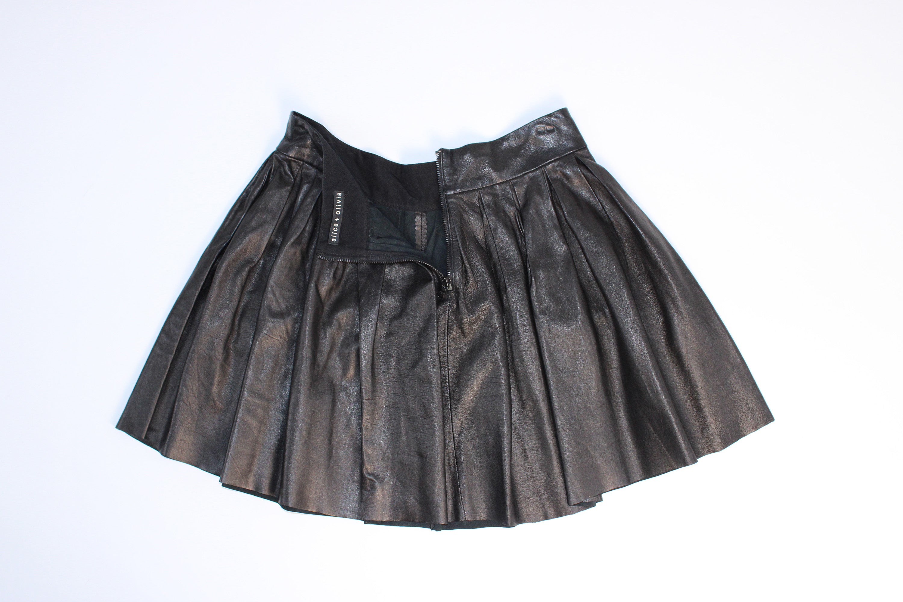Alice + Olivia Leather Pleated Mini Skirt