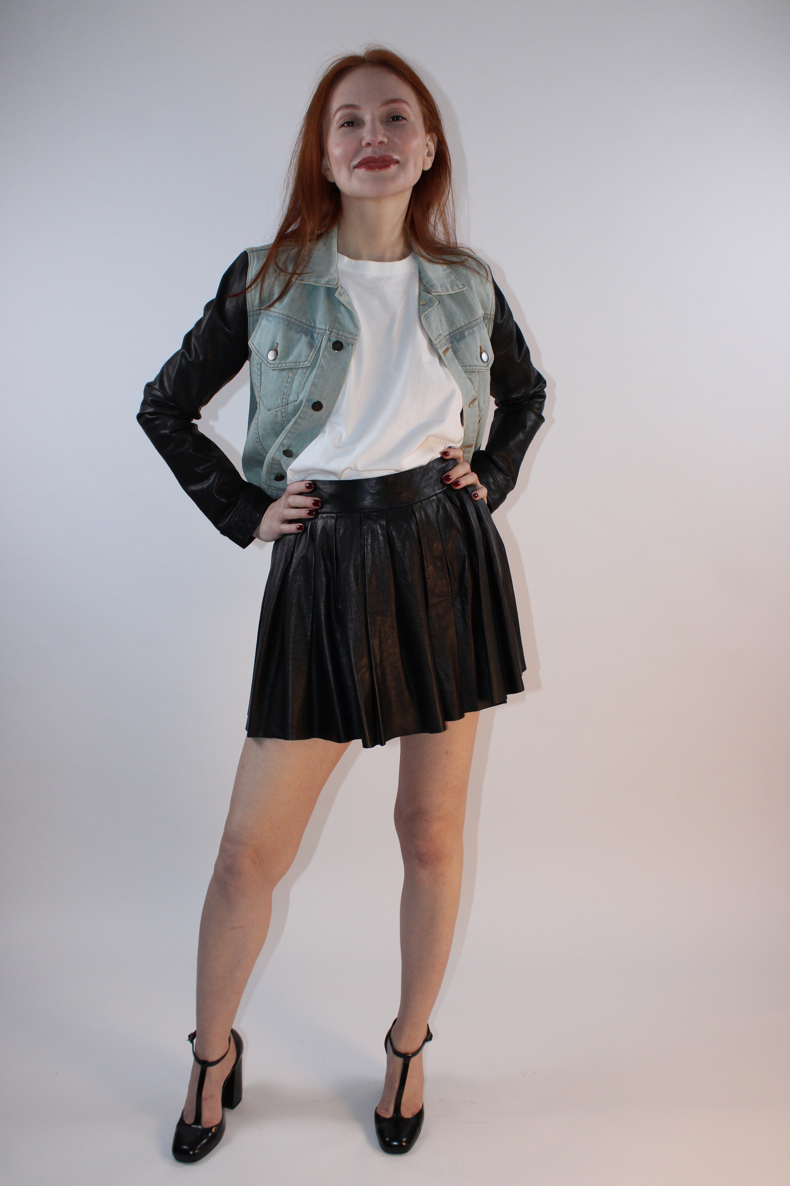 Alice + Olivia Leather Pleated Mini Skirt