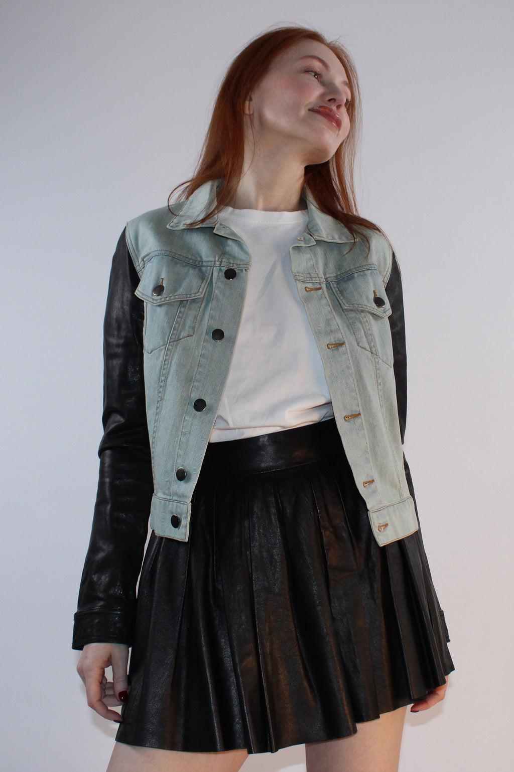 Alexander Wang Denim Jacket with Goat Skin Sleeves