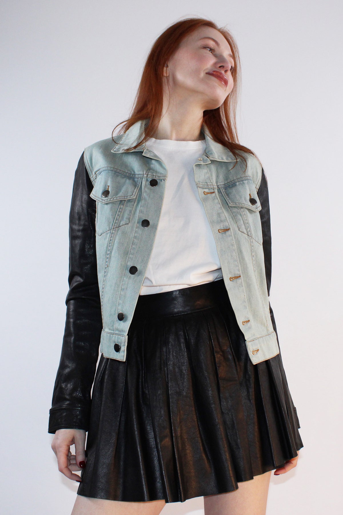 Alexander Wang Denim Jacket with Goat Skin Sleeves