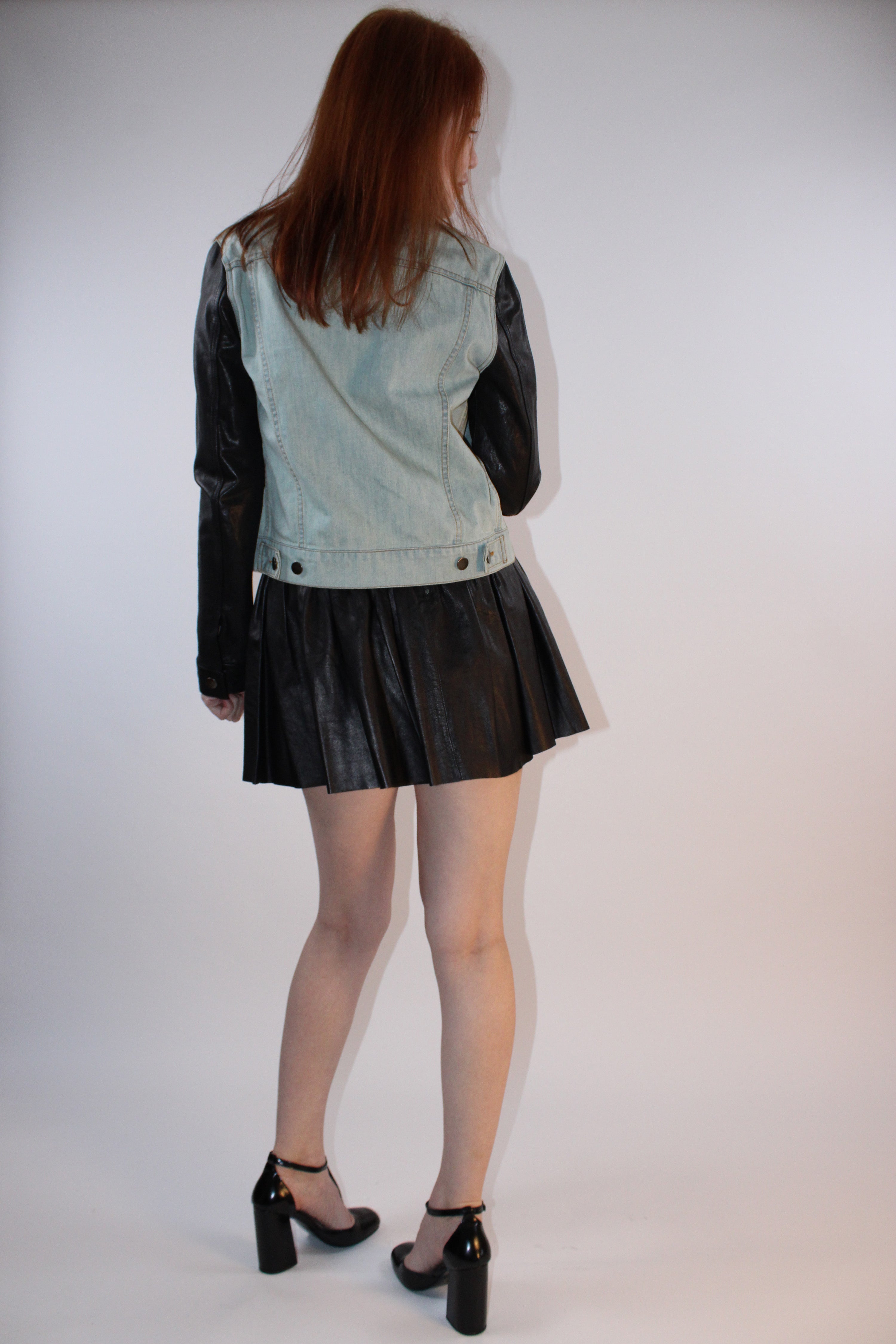Alexander Wang Denim Jacket with Goat Skin Sleeves
