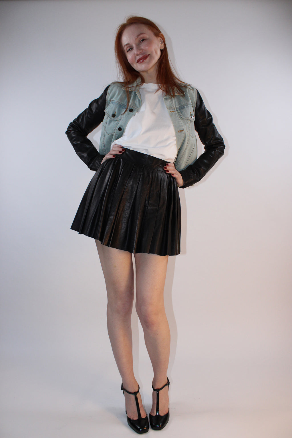 Alice + Olivia Leather Pleated Mini Skirt