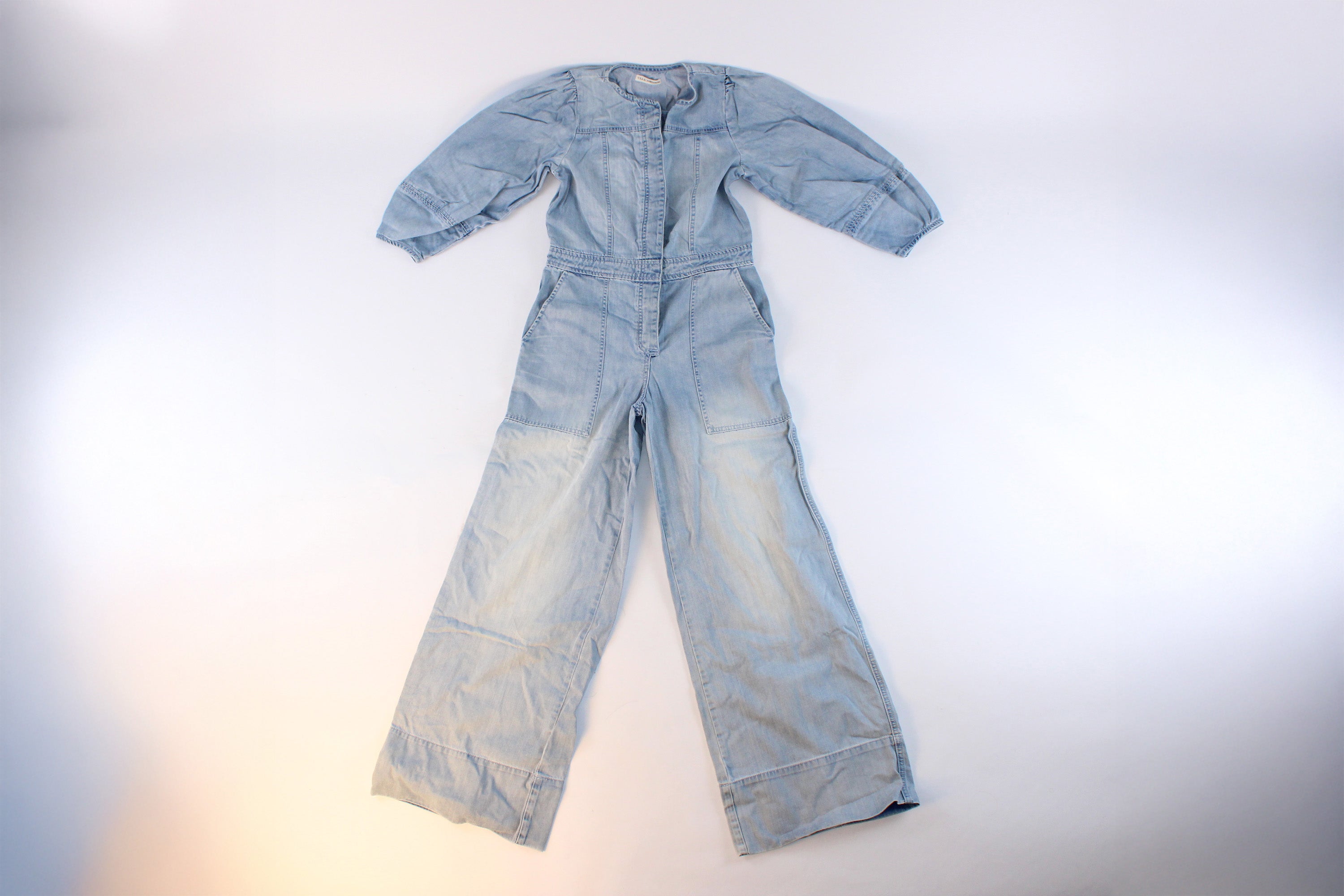 Ulla Johnson light wash denim wide leg jumpsuit