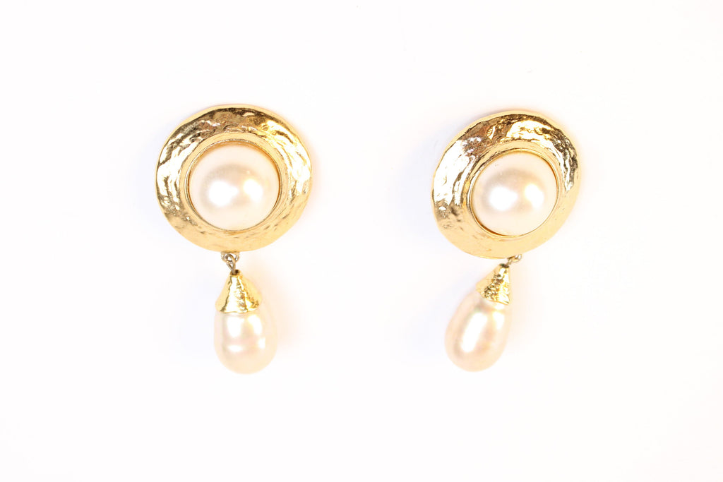 Yves Saint Laurent gold tone pearl drop earrings