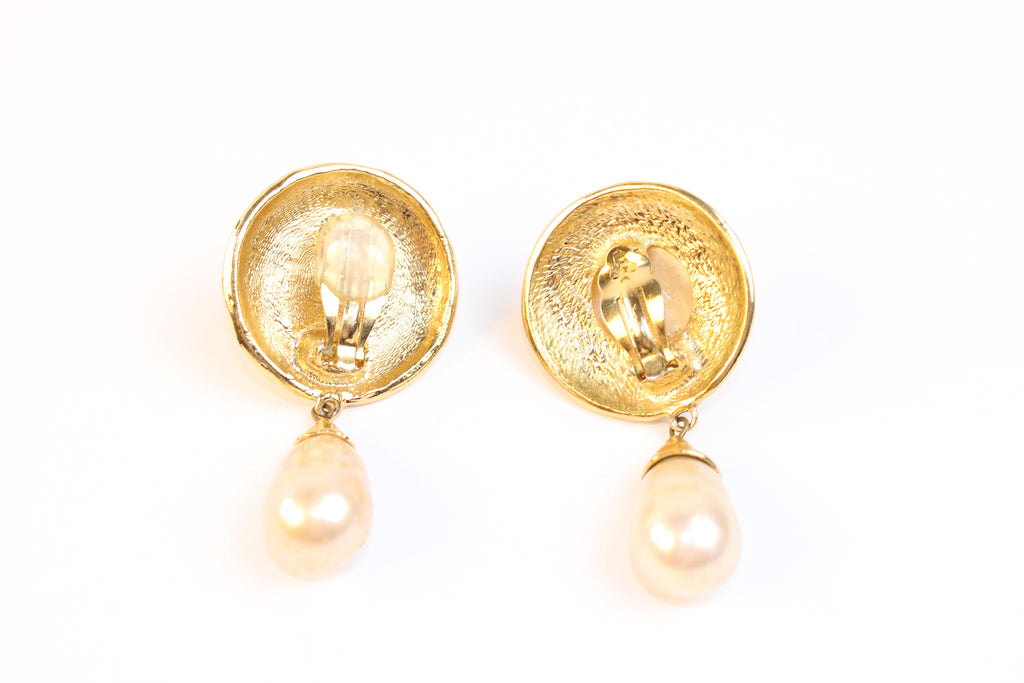 Yves Saint Laurent Gold-Tone Pearl Drop Earrings