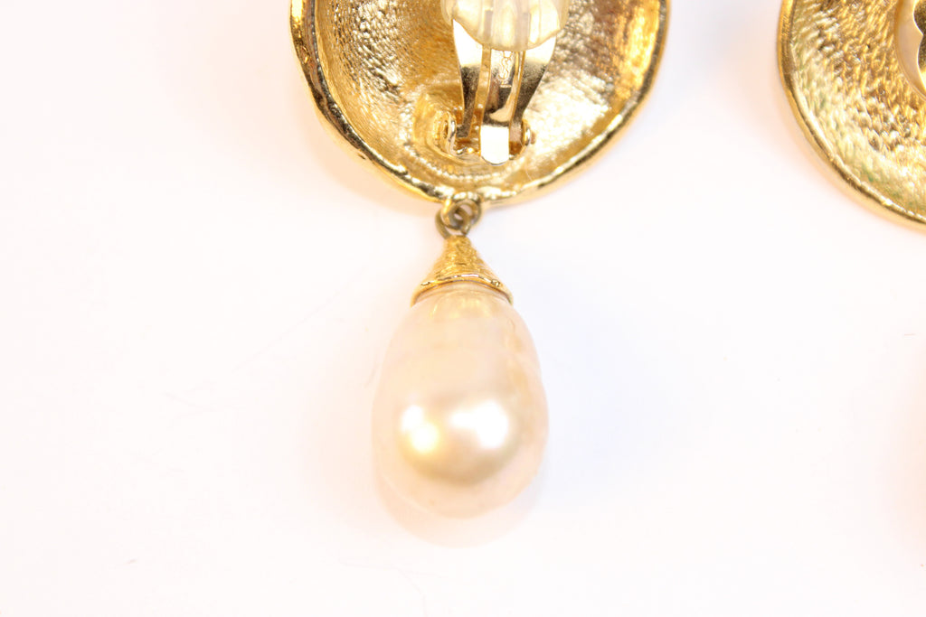 Yves Saint Laurent Gold-Tone Pearl Drop Earrings