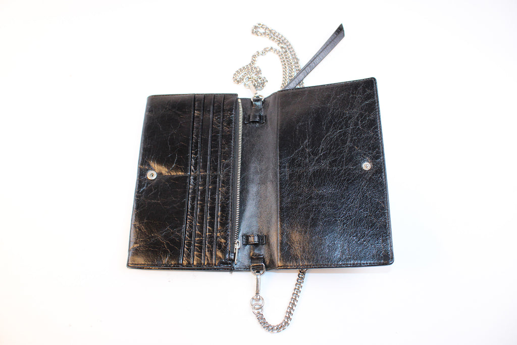 ALLSAINTS Black Leather Chain Crossbody Clutch