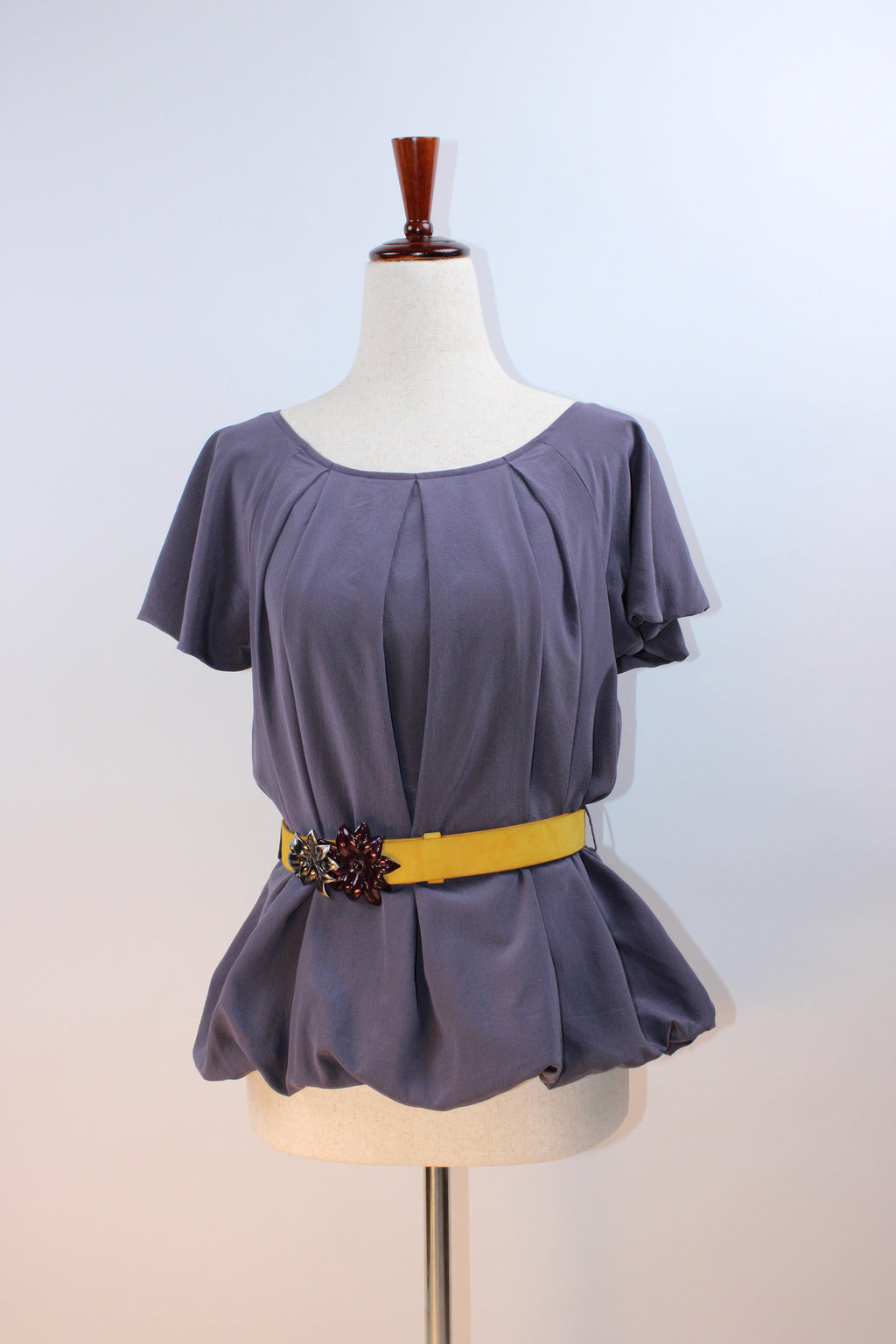 Patrizia Pepe Firenze silk flutter sleeve blouse mauve with yellow floral belt