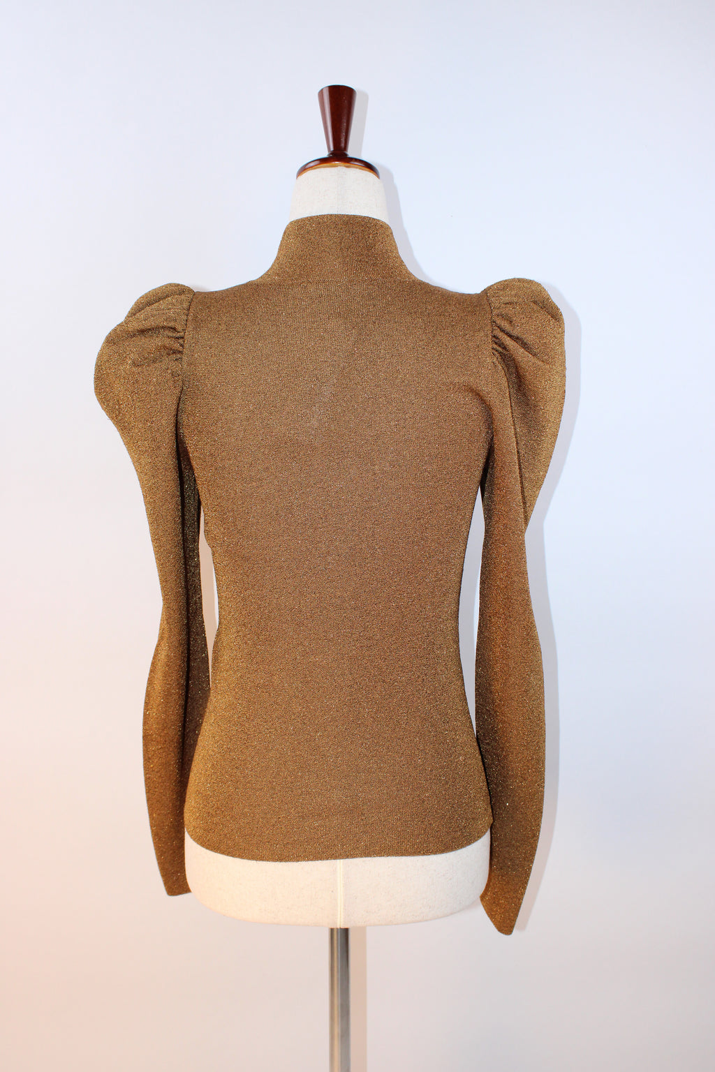 Alice + Olivia Gold Lurex Puff Sleeve Knit Top