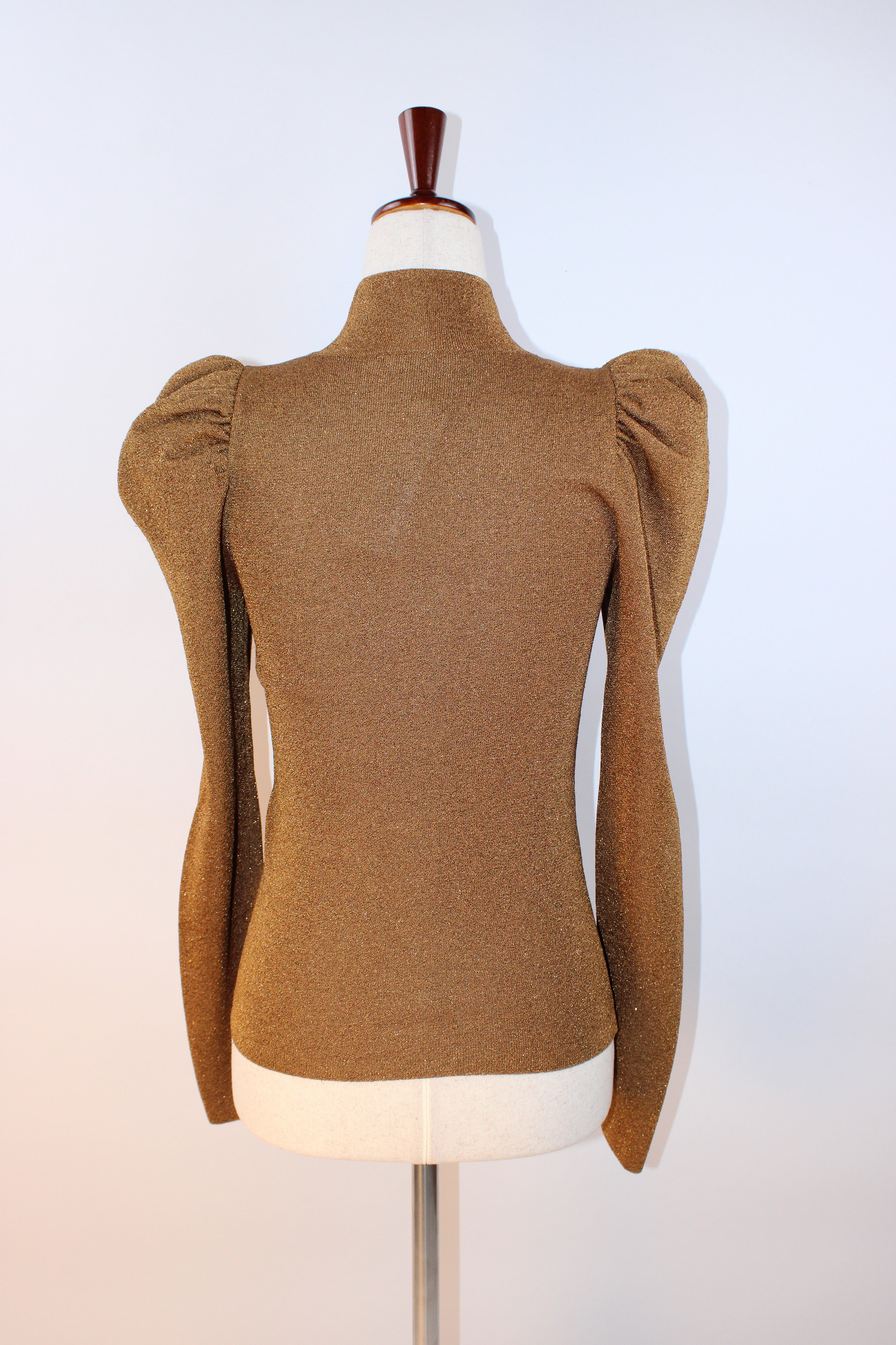 Alice + Olivia Gold Lurex Puff Sleeve Knit Top