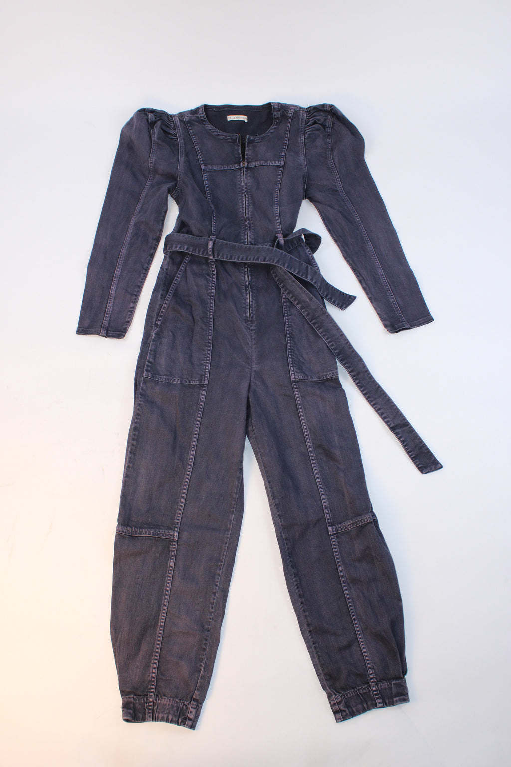 Ulla Johnson denim puff sleeve belted jumpsuit