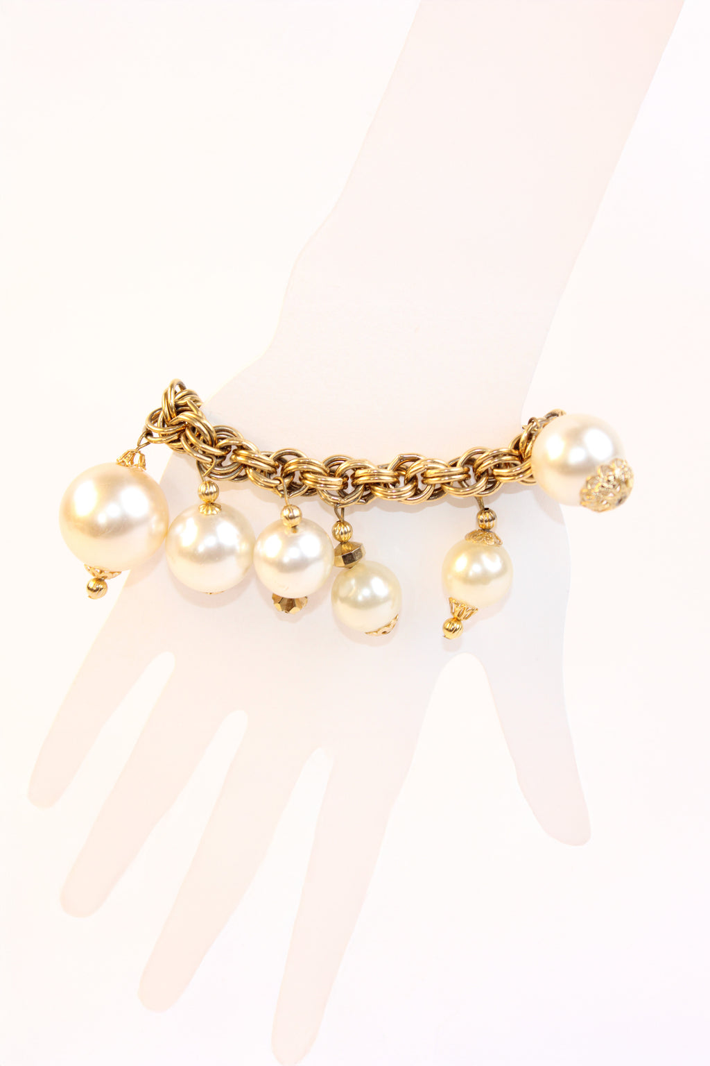 Gold-Tone Pearl Charm Chain Bracelet