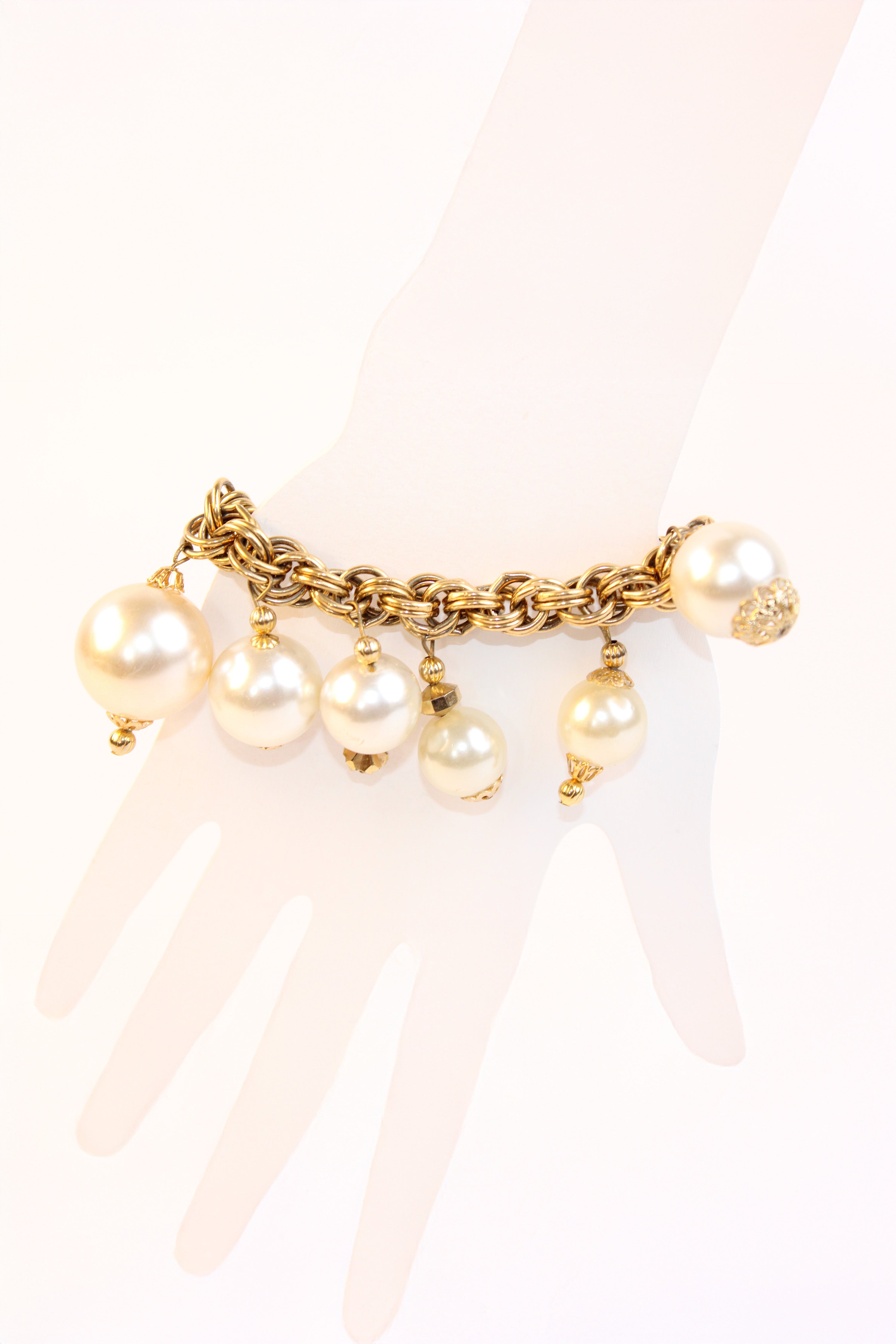 Gold-Tone Pearl Charm Chain Bracelet