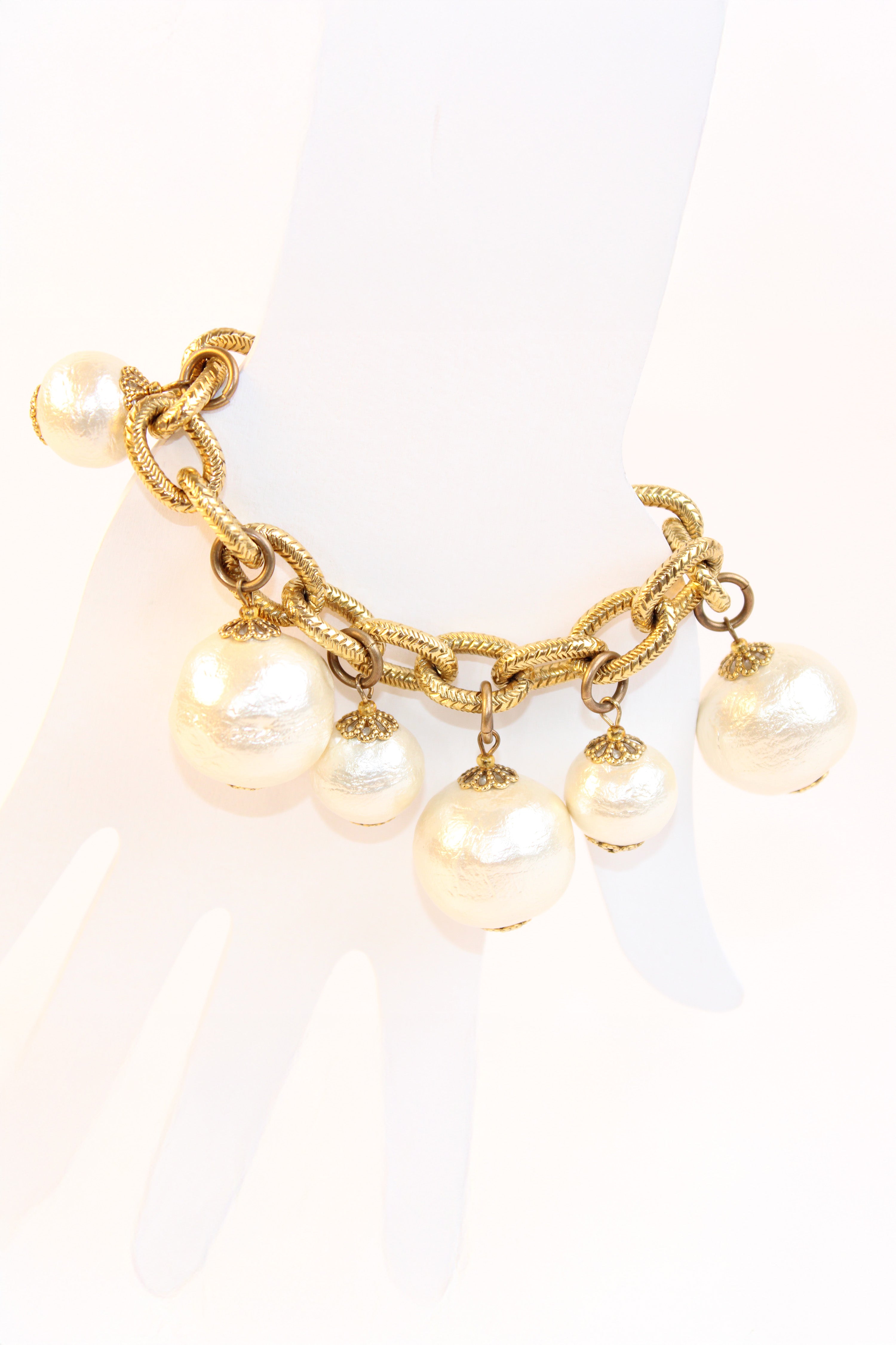 Loren Bell Gold-Tone Cotton Pearl Charm Bracelet