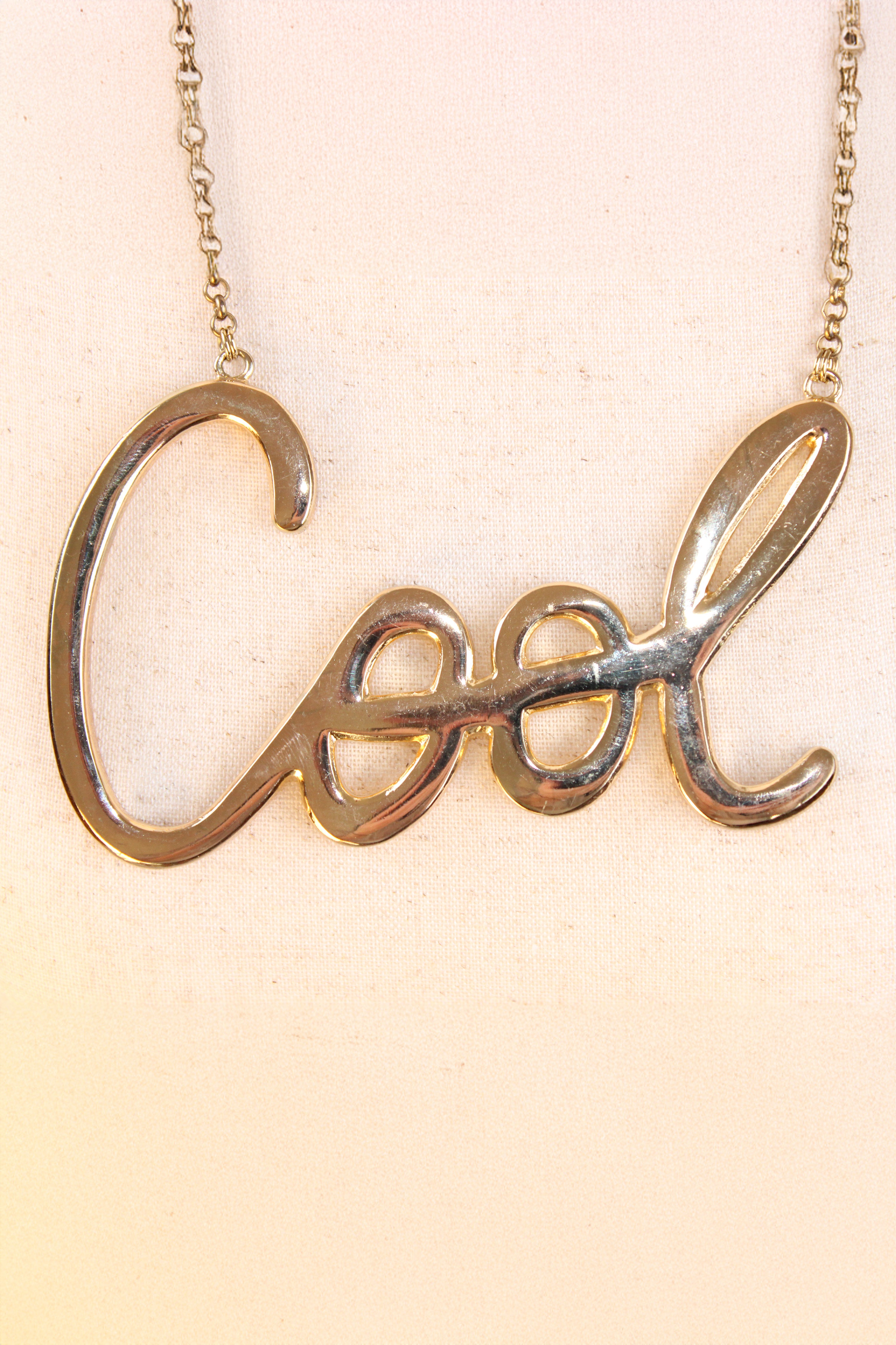 Gold plated cool script pendant necklace