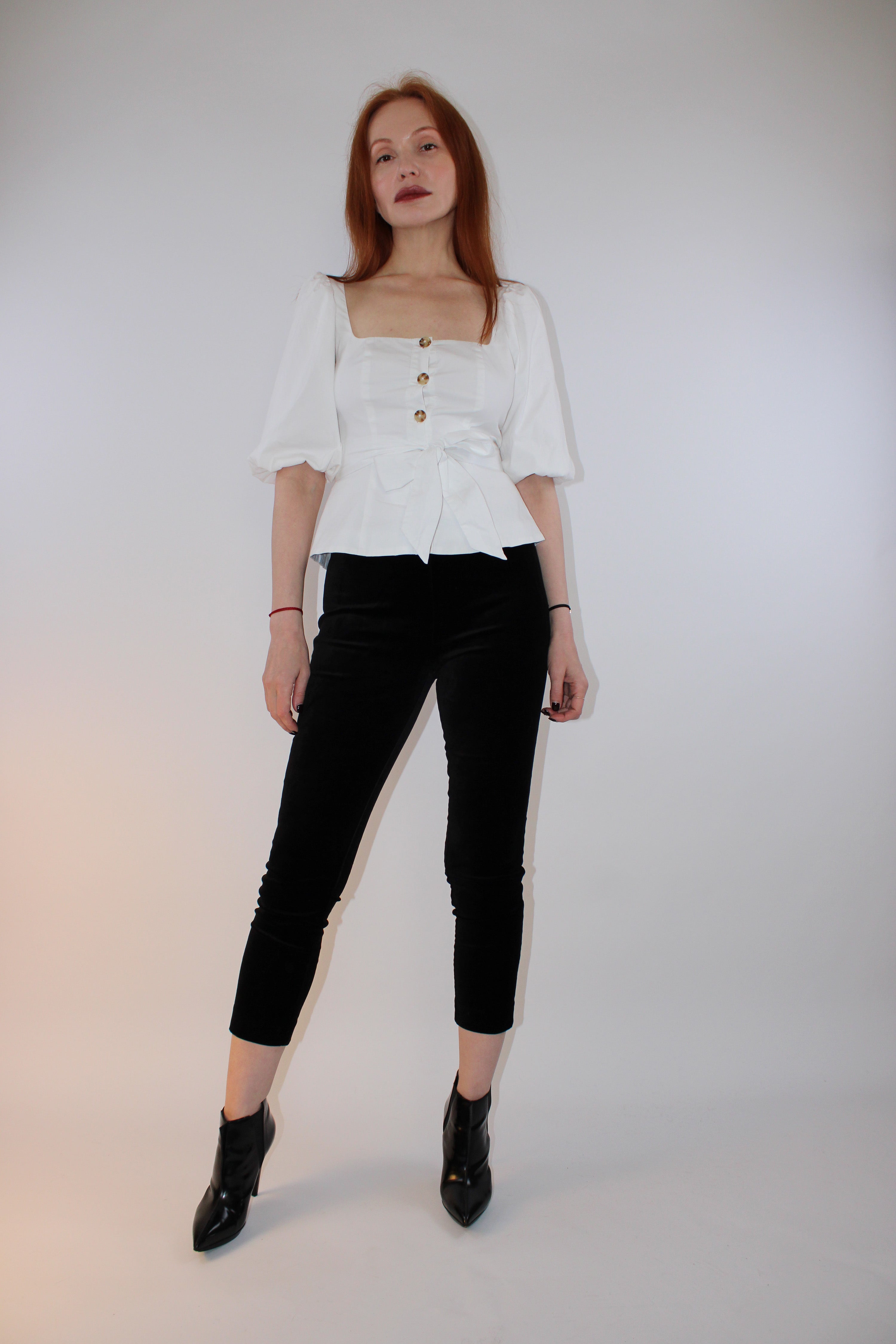 LPA Puff Sleeve Tie Front Blouse