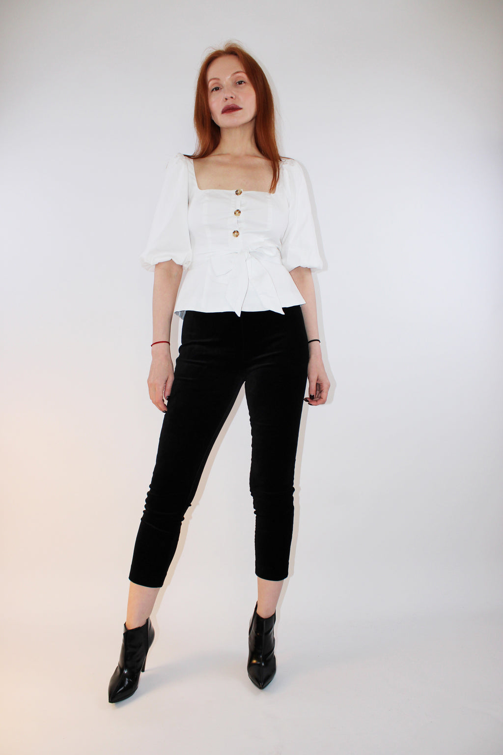 LPA Puff Sleeve Tie Front Blouse