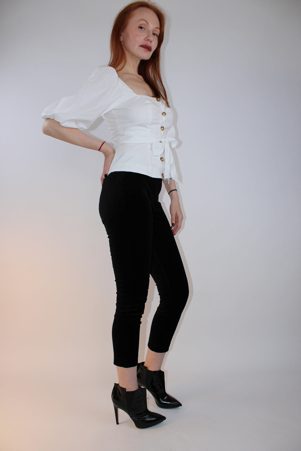 LPA Puff Sleeve Tie Front Blouse