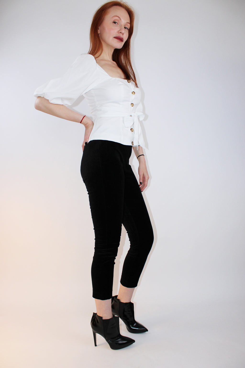 LPA Puff Sleeve Tie Front Blouse
