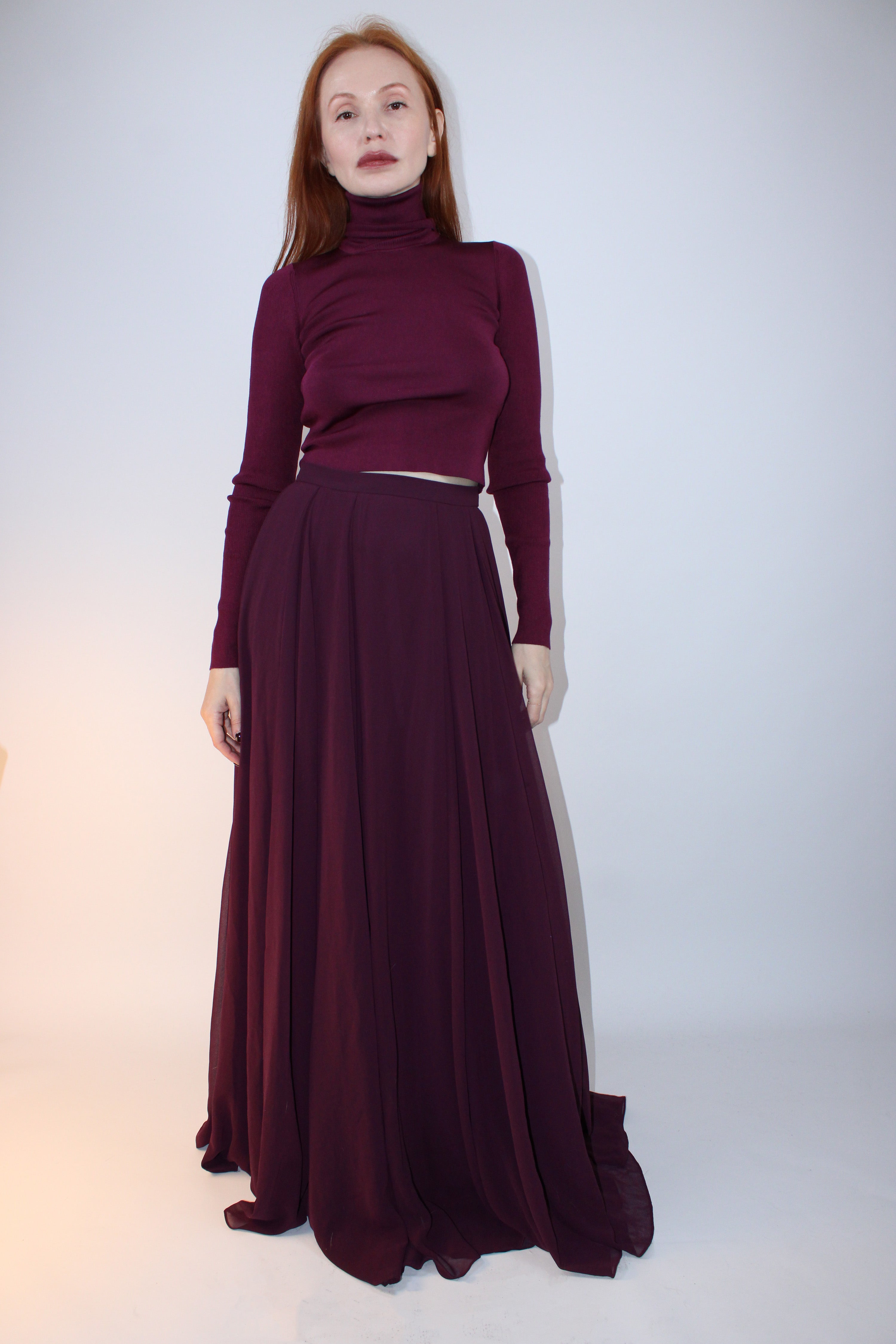 Halston Heritage Silk Chiffon Maxi Skirt