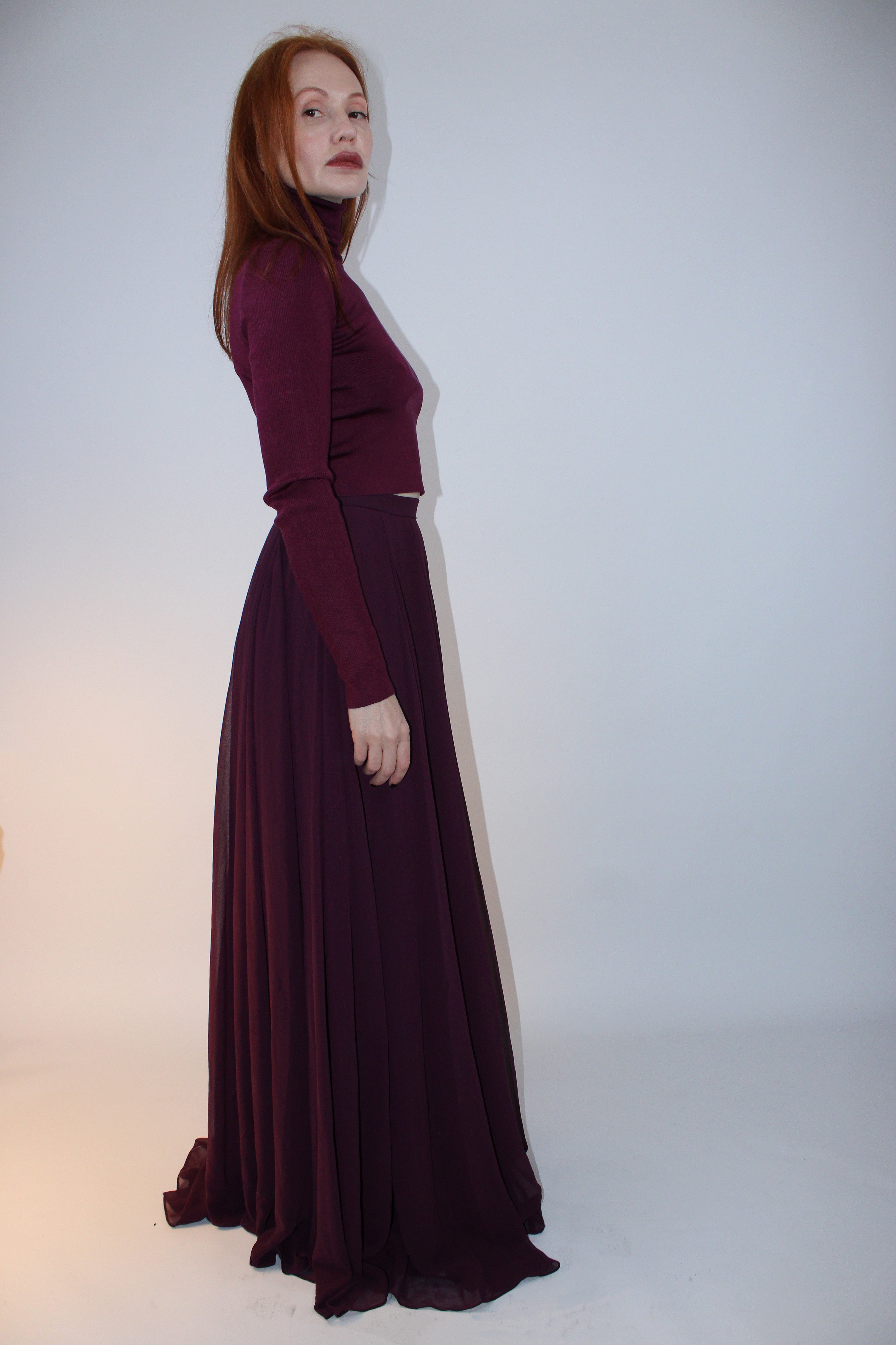 Halston Heritage Silk Chiffon Maxi Skirt