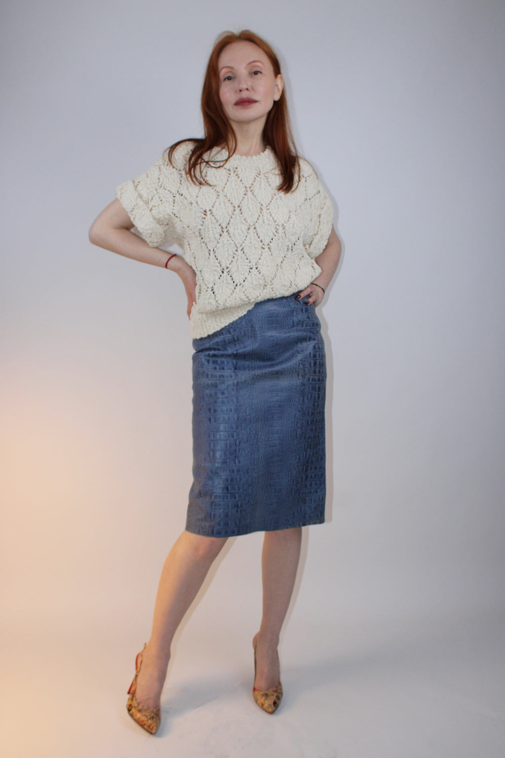 Crocodile Patterned Leather Skirt