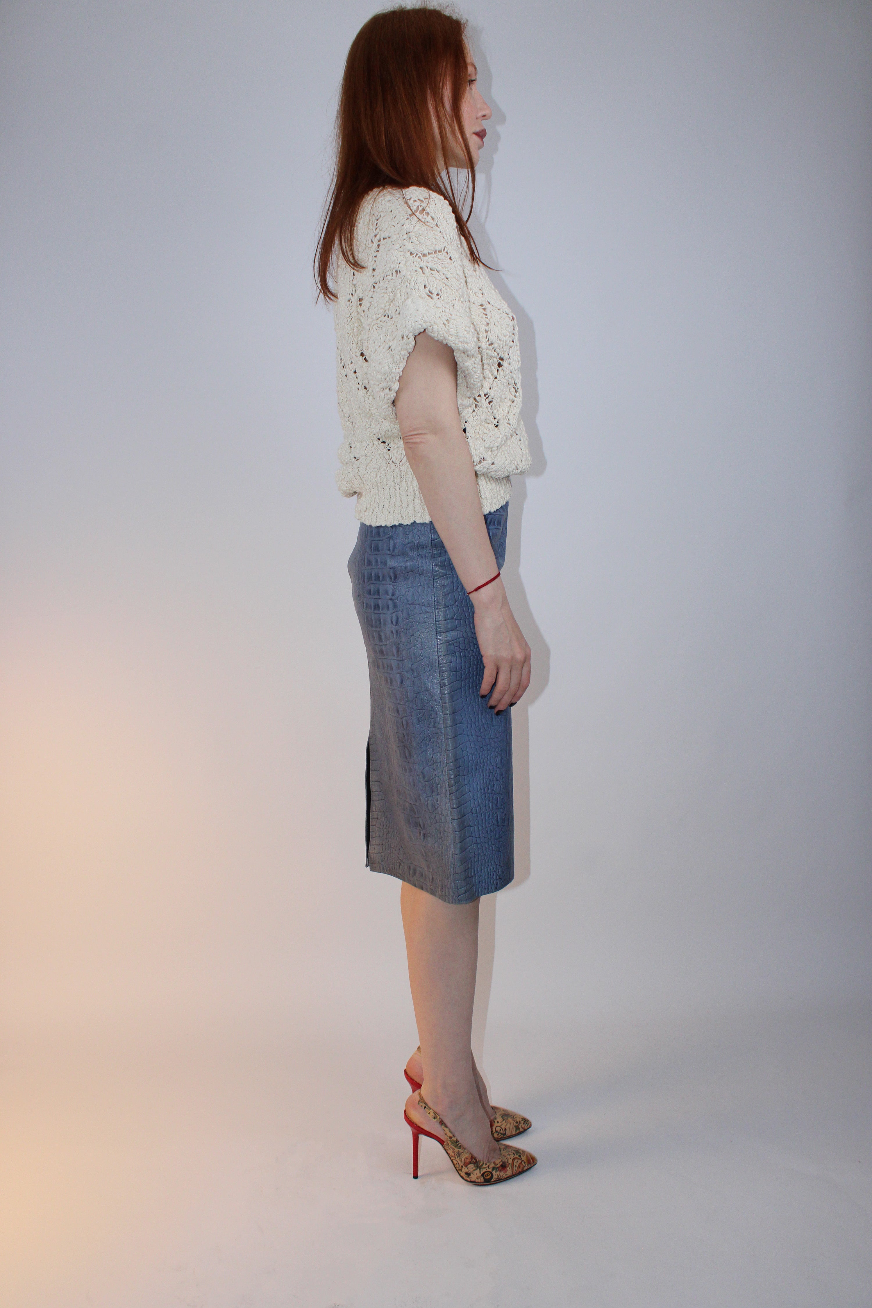 Crocodile Patterned Leather Skirt