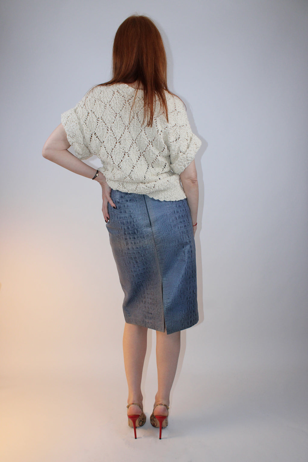 Crocodile Patterned Leather Skirt