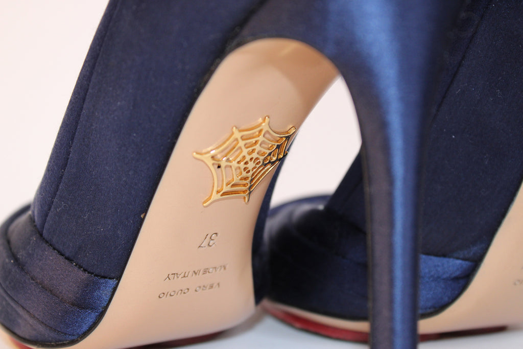 Charlotte Olympia Navy Satin Pointed Toe Pumps