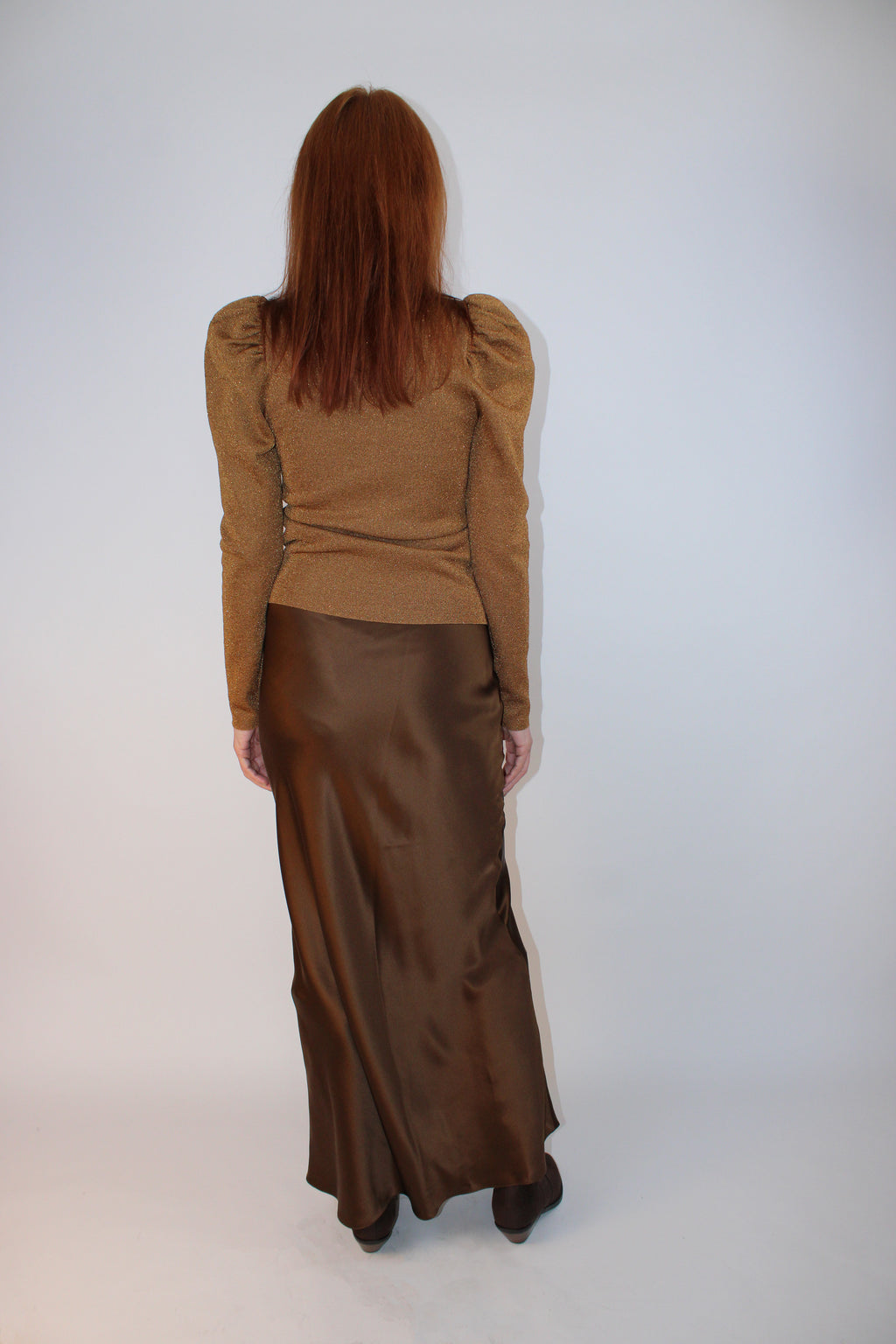 Alice + Olivia Gold Lurex Puff Sleeve Knit Top
