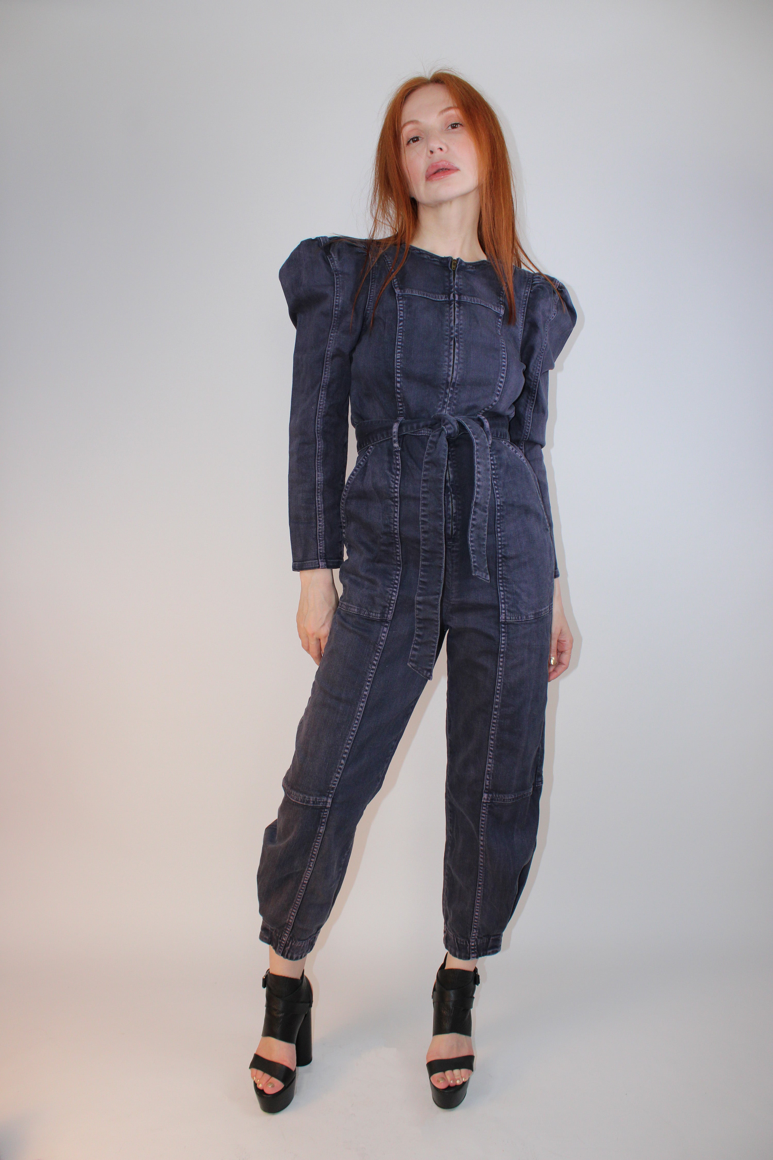 Ulla Johnson Denim Puff Sleeve Jumpsuit