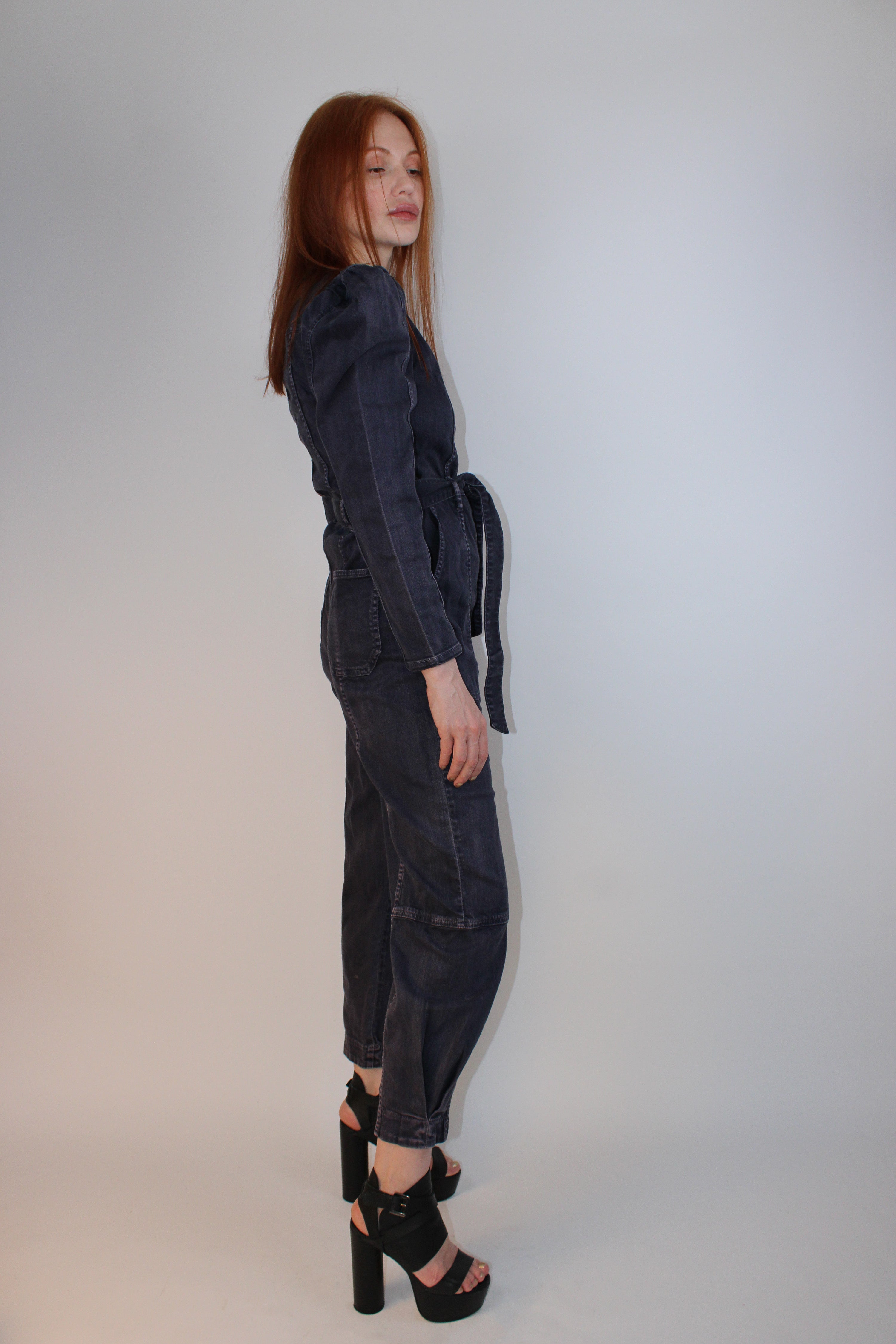 Ulla Johnson Denim Puff Sleeve Jumpsuit