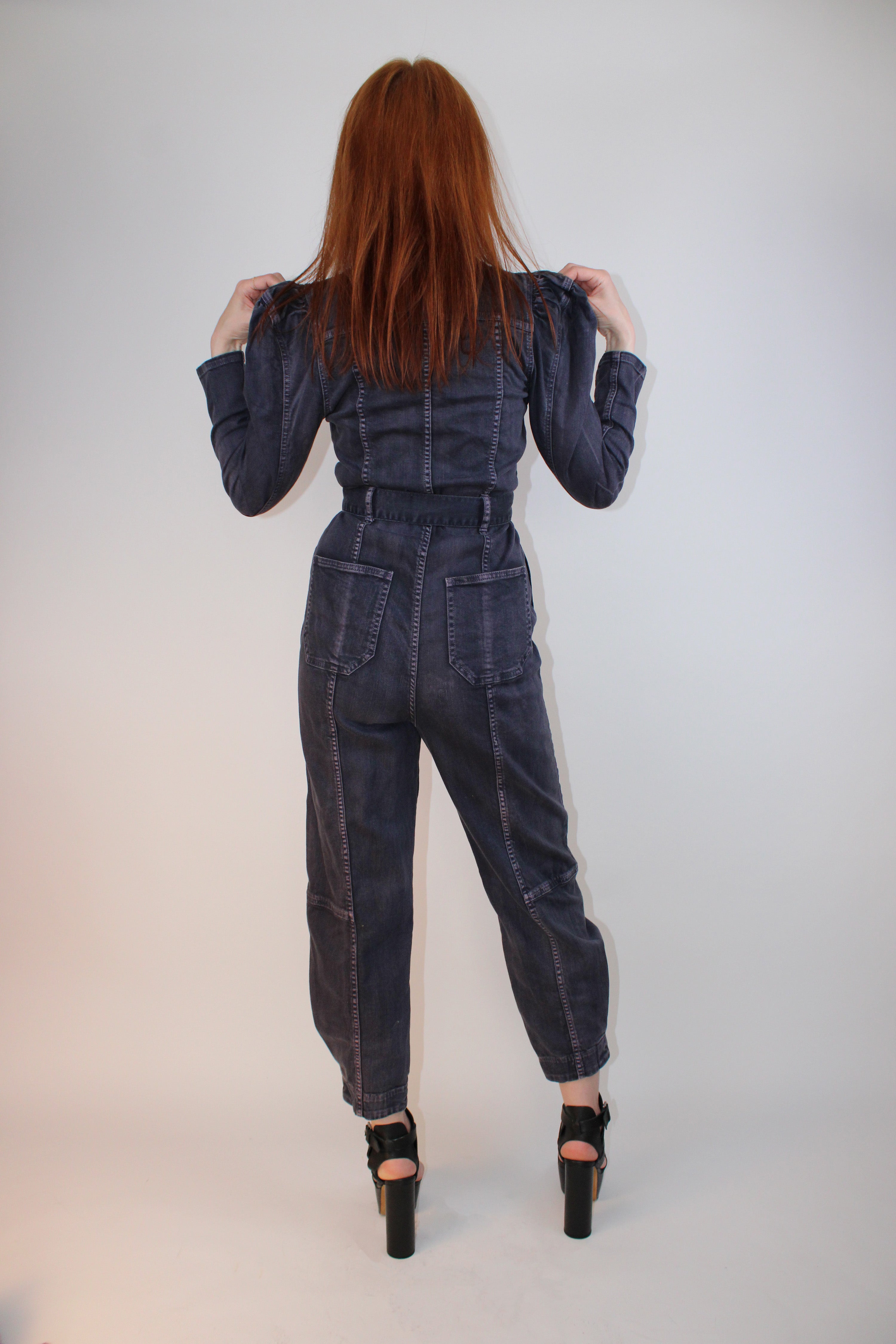 Ulla Johnson Denim Puff Sleeve Jumpsuit