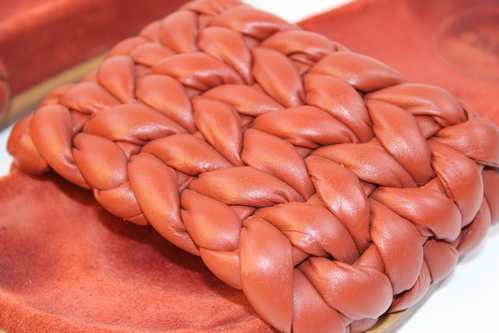 Chloé Braided Leather Flat Slide Sandals in Terracotta