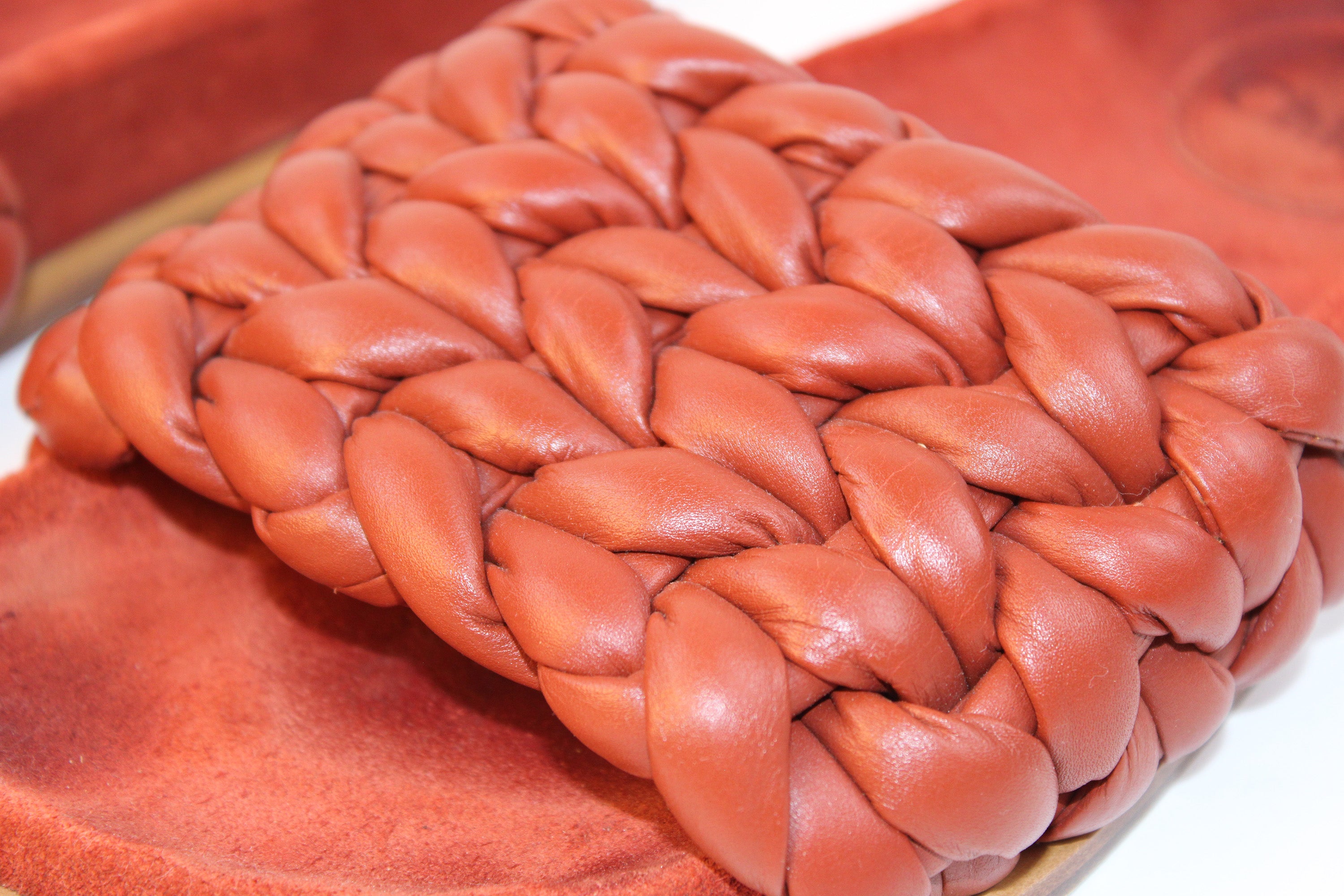 Chloé Braided Leather Flat Slide Sandals in Terracotta